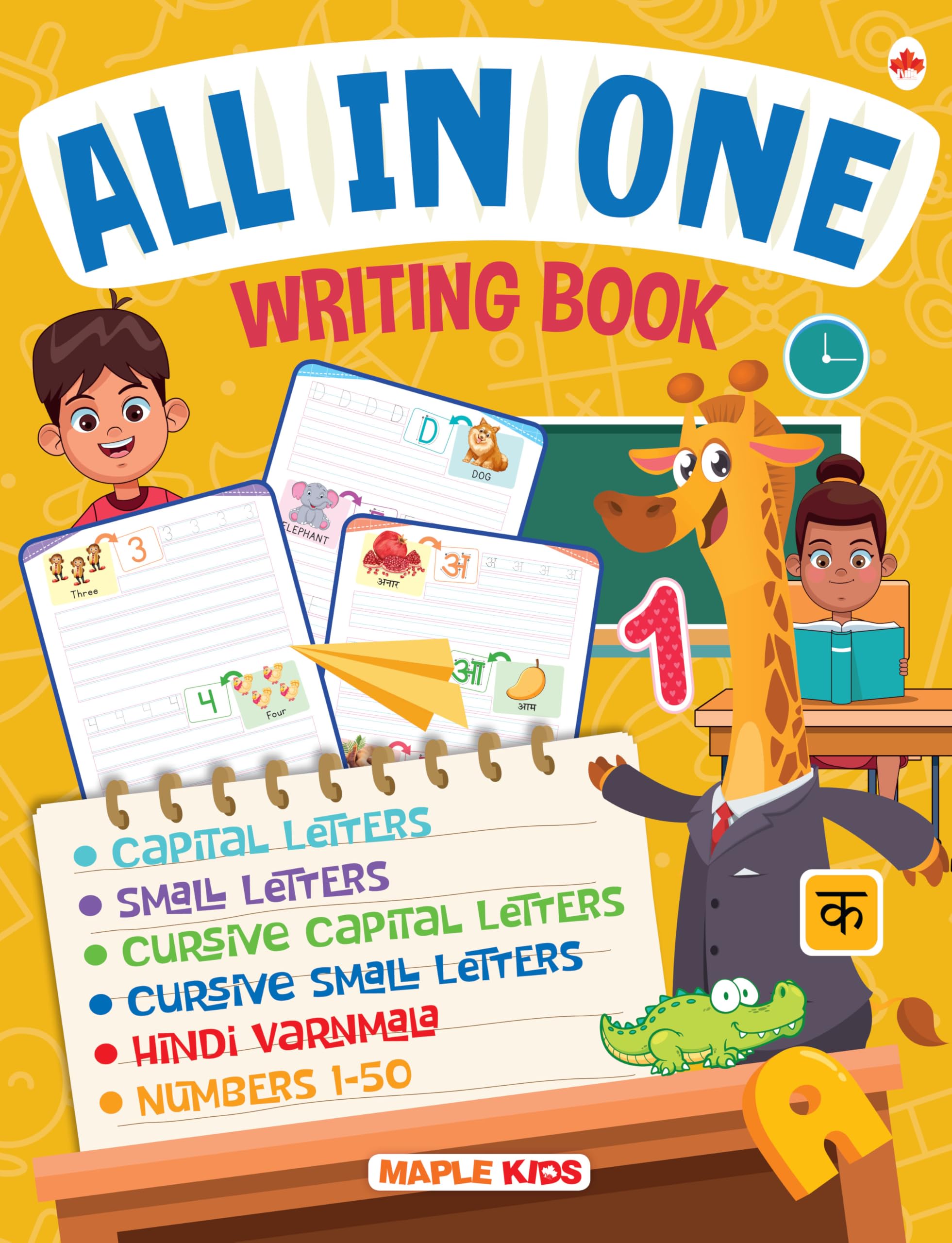 All in One  Writing Practice Fun  Write and Practice Capital Letters, Small Letters, Hindi Varnamala and Numbers  Book for Ki