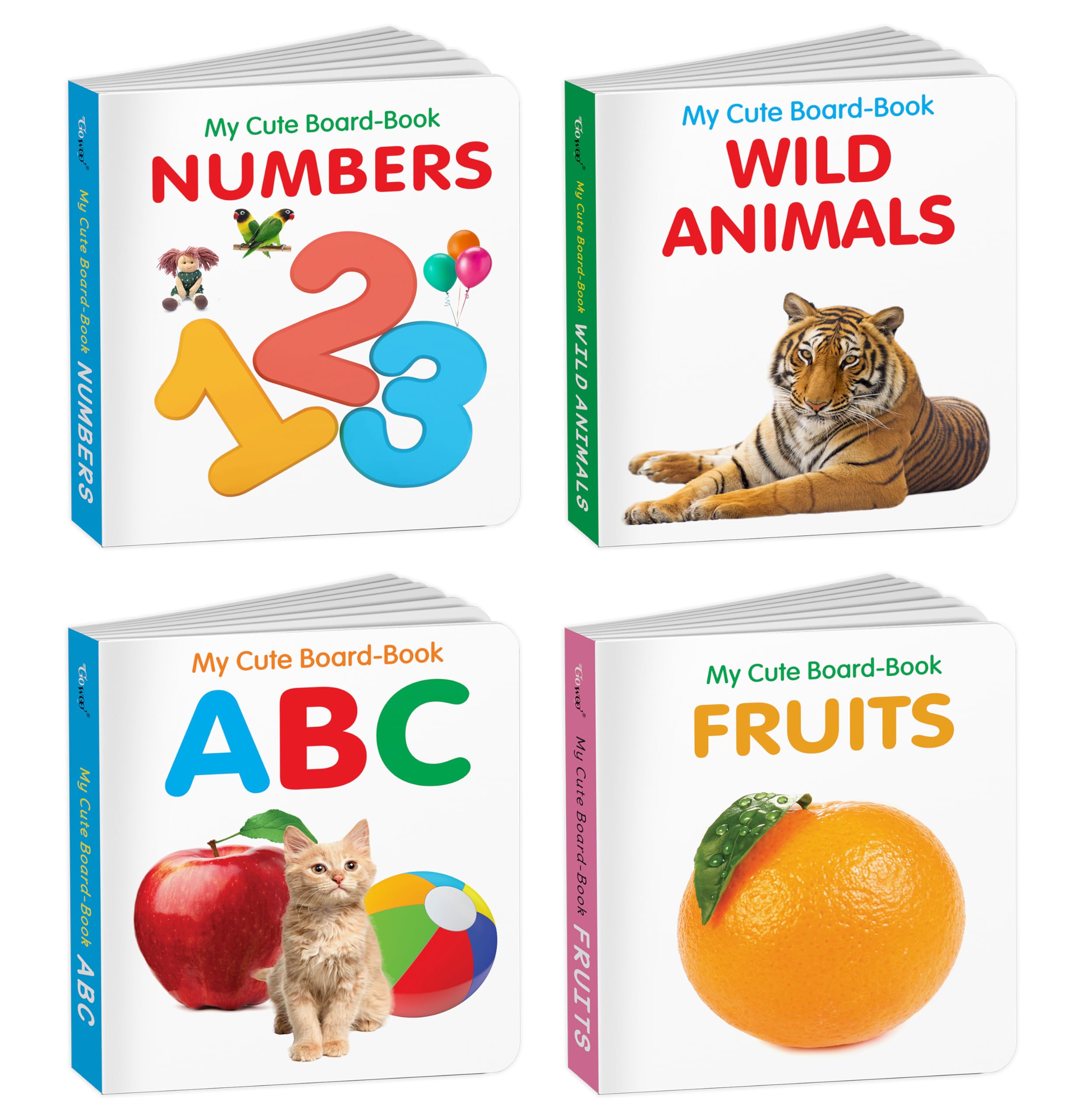 Baby board books collection  ABC, Wild Animals Fruits and Numbers : Pocketsized kids educational books, Allinone toddler lea