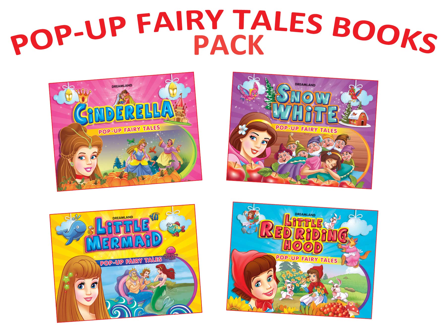 Pop Up Fairy Tales Pack  1 (Set of 4 Books: Cinderella, Snow White, Little Mermaid & Little Red Riding Hood) | 3D PopUp Story 
