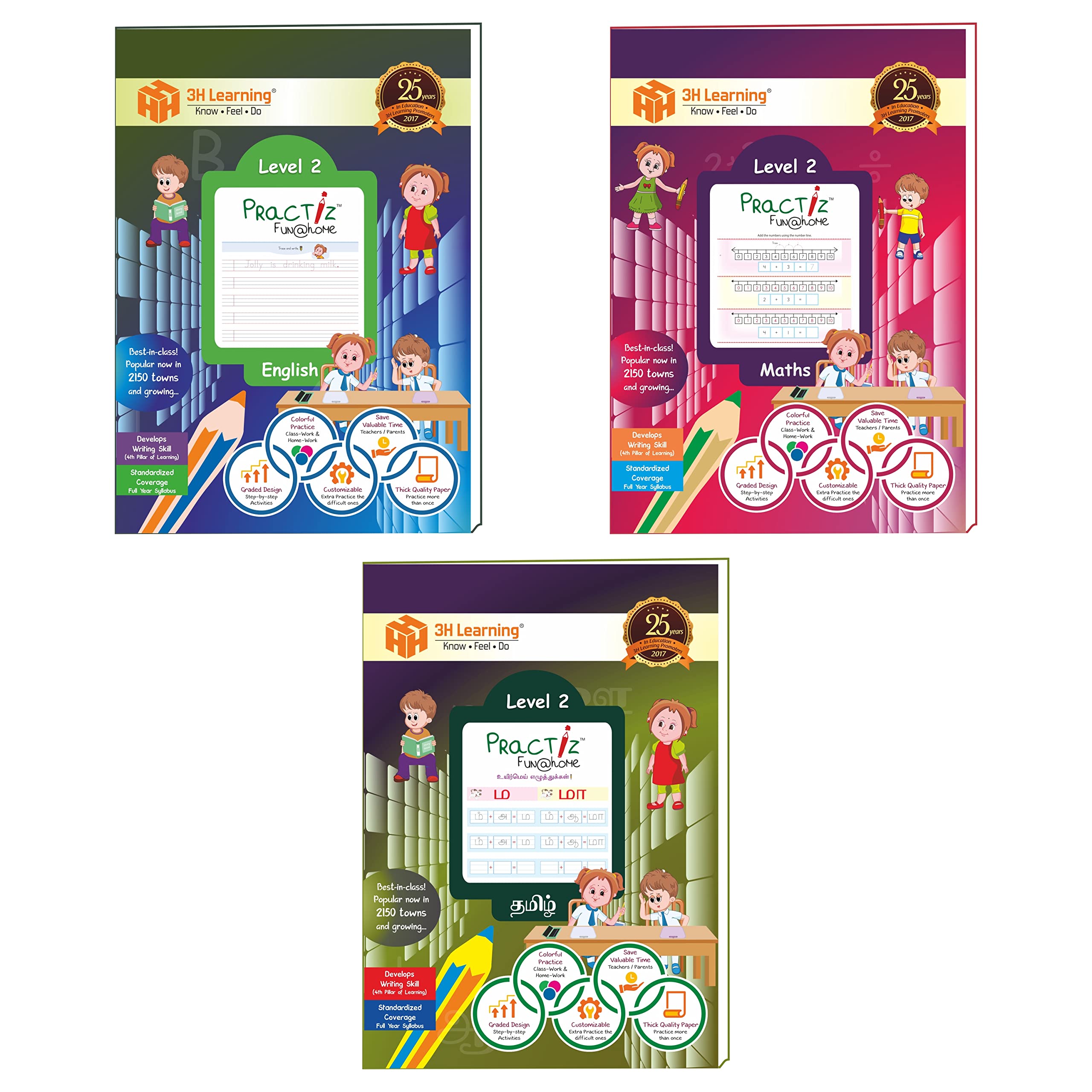 Ukg Kids (4  6 Yrs) 288 Pages 3 Books Boxset Pattern Copy Writing | PreWritten Colorful Standard Home Work | English, Mathemat