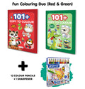 101+ Copy to Colour  Red & Green Edition with 12 Colour Pencils + 1 Sharpener : Fun Colouring Books for Kids, Colouring Advent