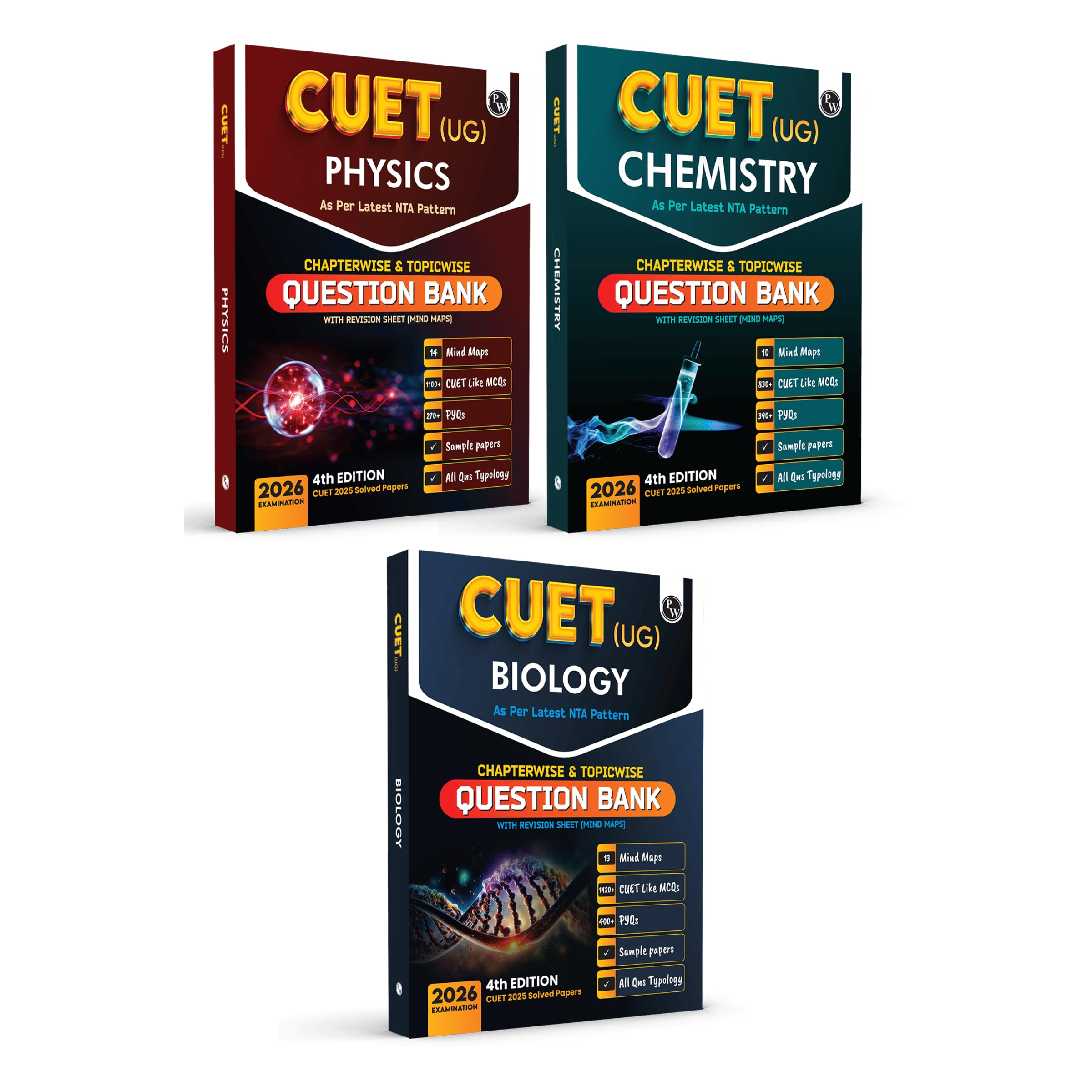 PW CUET UG Entrance Exam Books 2026  Physics Chemistry Biology (PCB) Combo Set of 3 | Chapterwise & Topicwise MCQs Question Ban