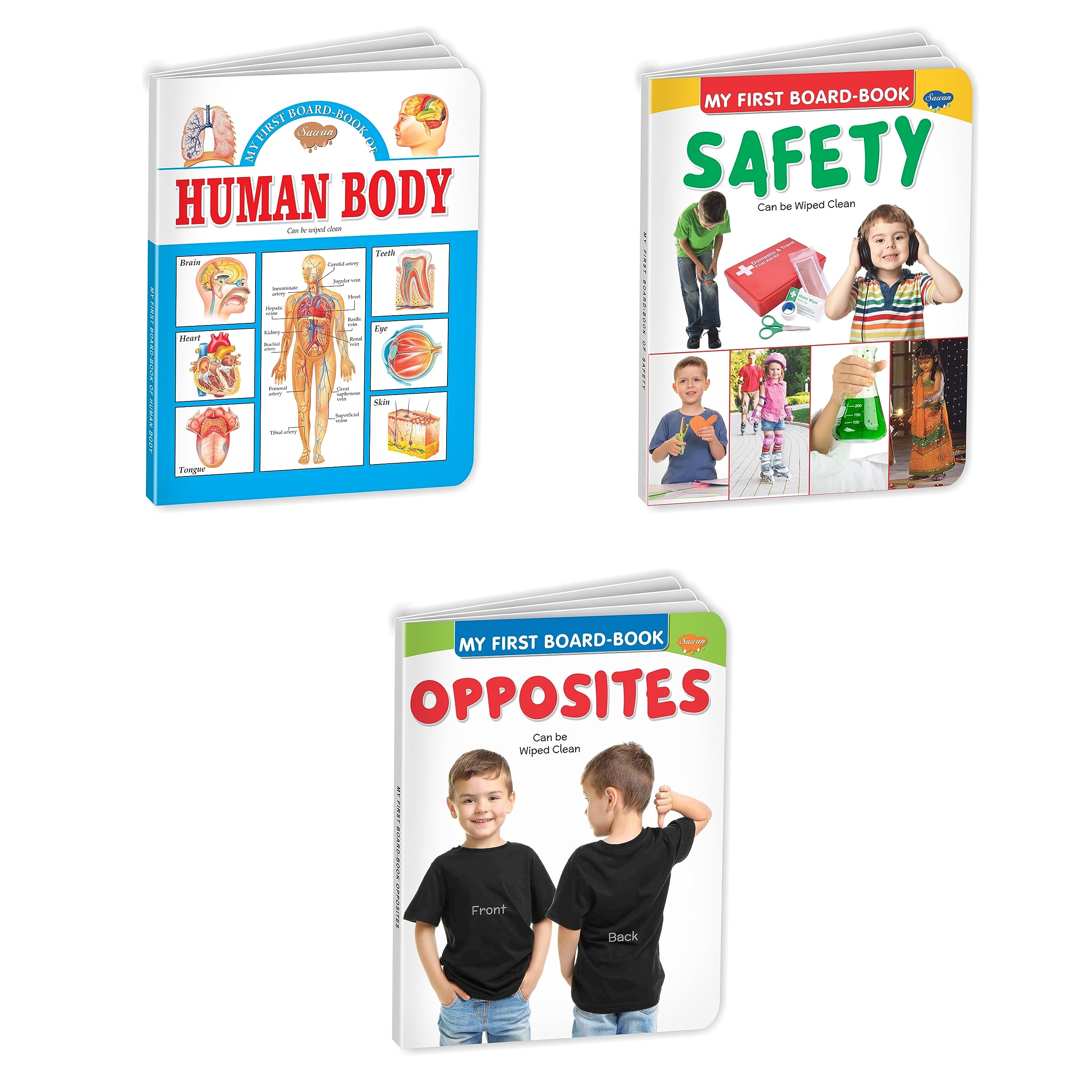 Sawan Set Of 3 Board Books My First Board Book Series (Human Body , Safety & Opposites)
