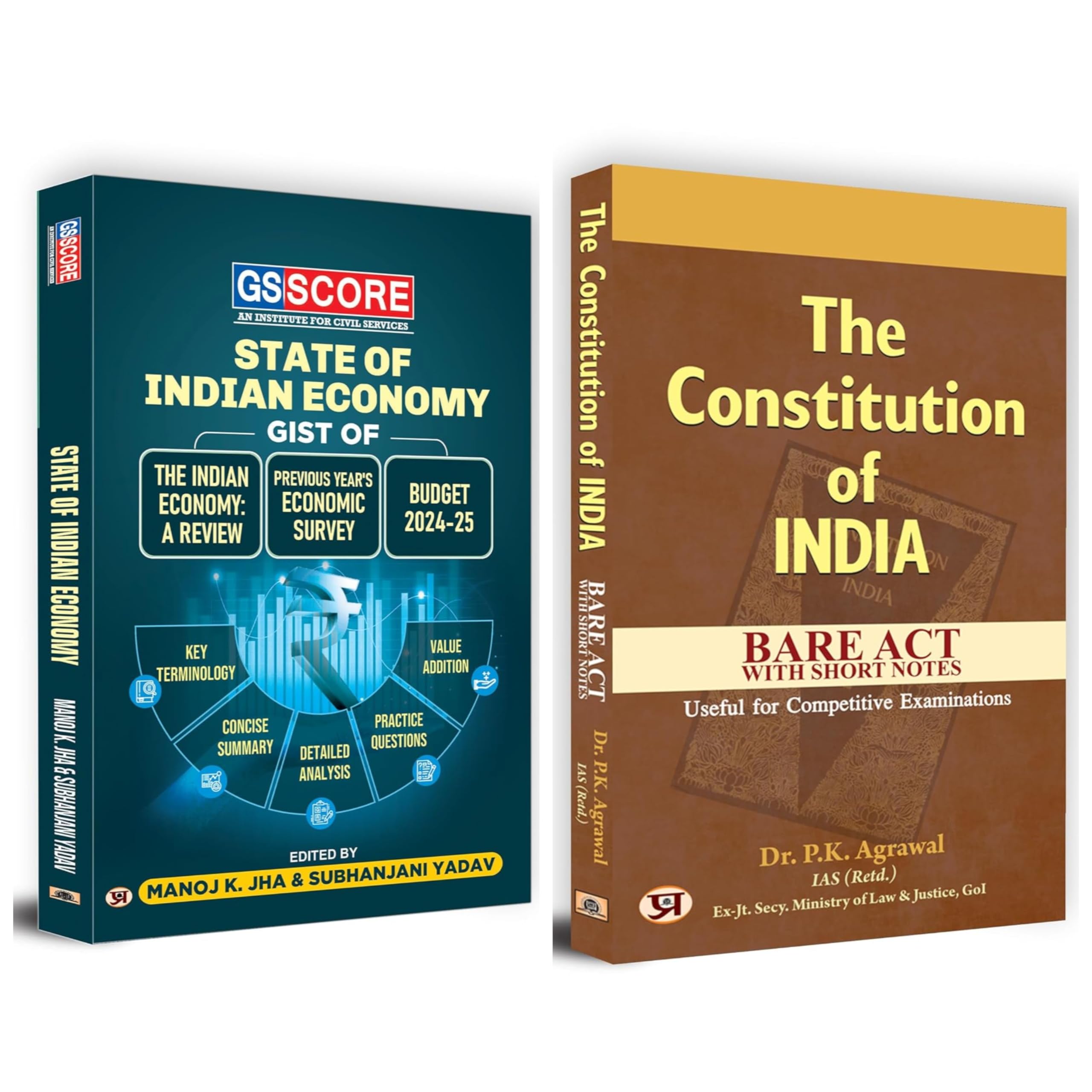 GS Score State Of Indian Economy + The Constitution Of India Bare Act | Set of 2 Books