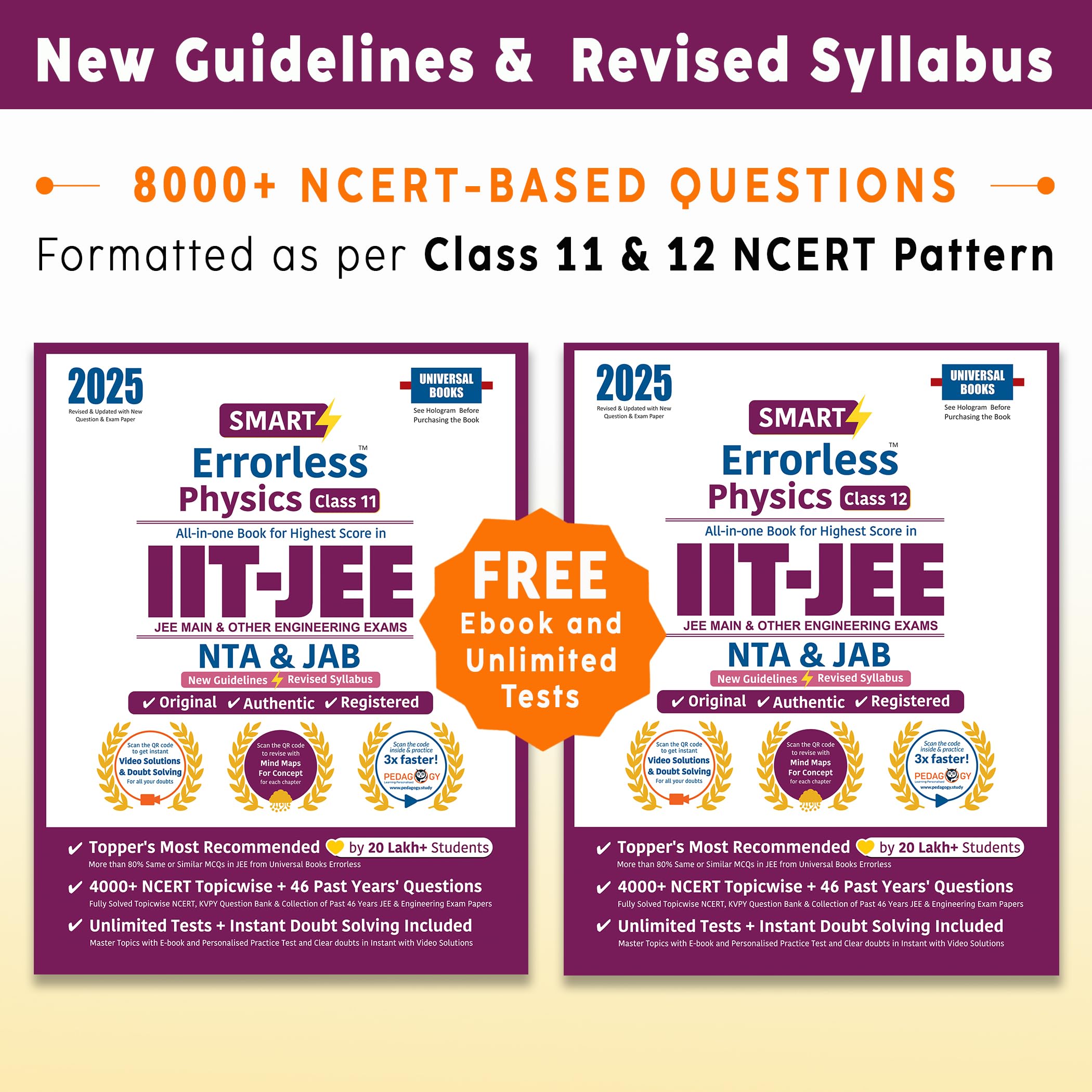 Smart Errorless Physics JEE 2025 Class 11 & 12  NCERT Based | 8000+ New Pattern Questions | 46 Past Years Papers | Revised Syll