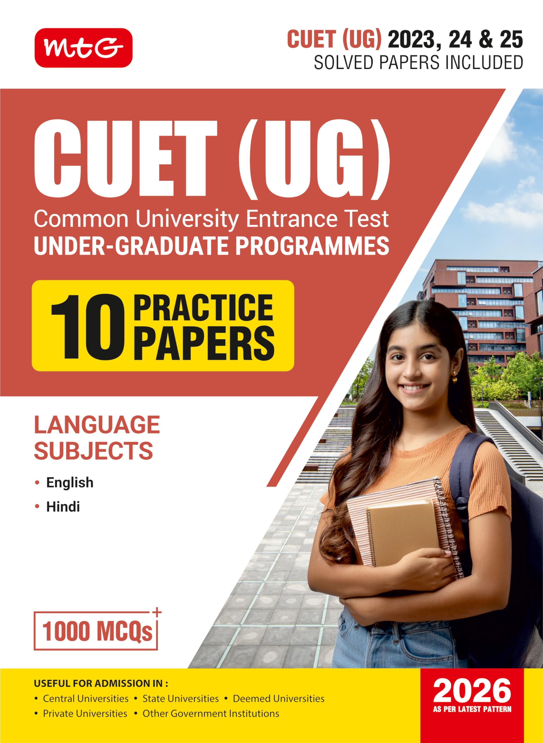MTG NTA CUET (UG) 10 Practice Papers English & Hindi For 2026 Exam (Section1) | CUET Mock Test Papers with Previous Years Solve