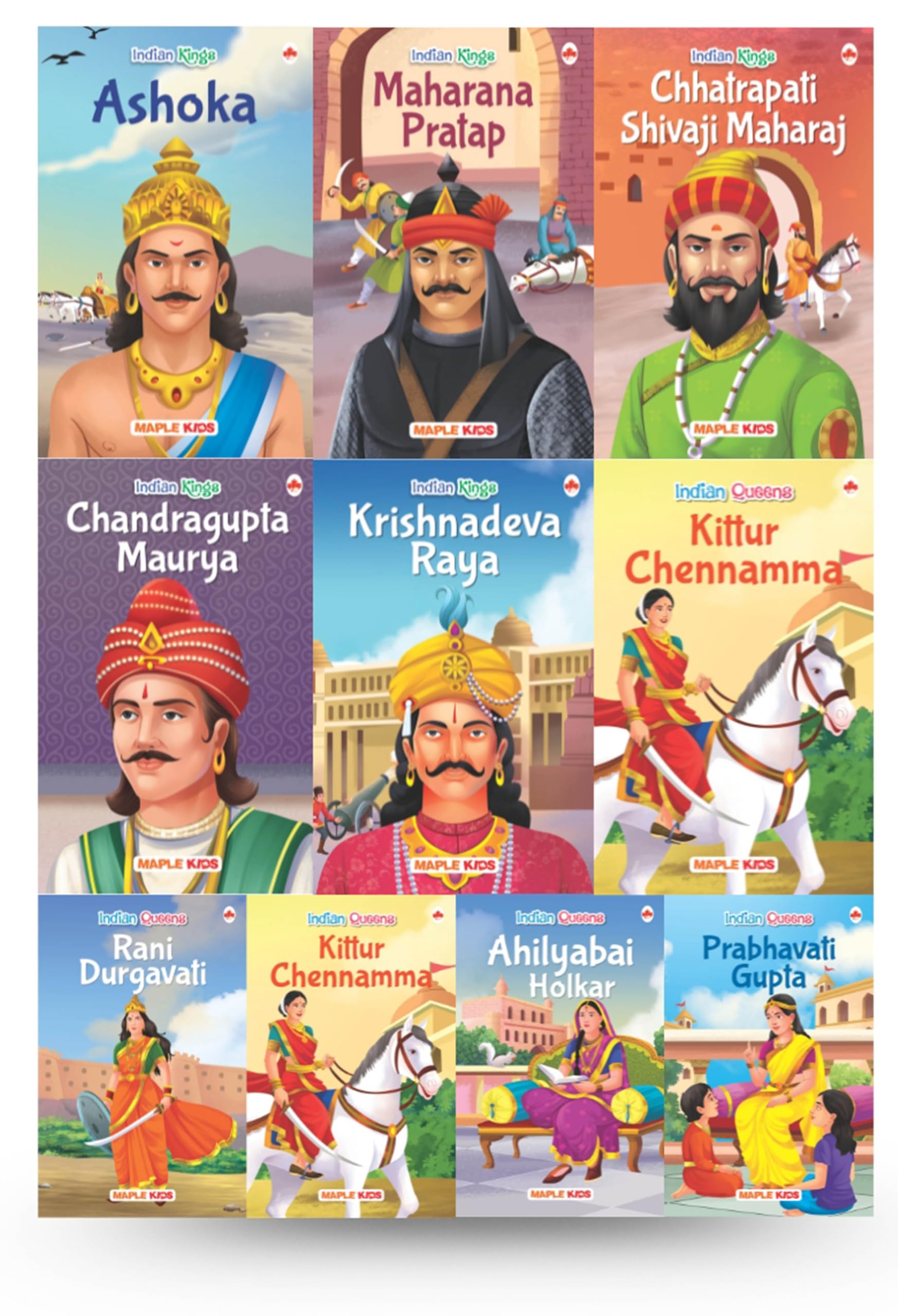 Story Books for Kids  Indian Kings and Queens (Set of 10 Books) (Illustrated)  Chandragupta Maurya, Krishnadeva Raya, Ashoka, 