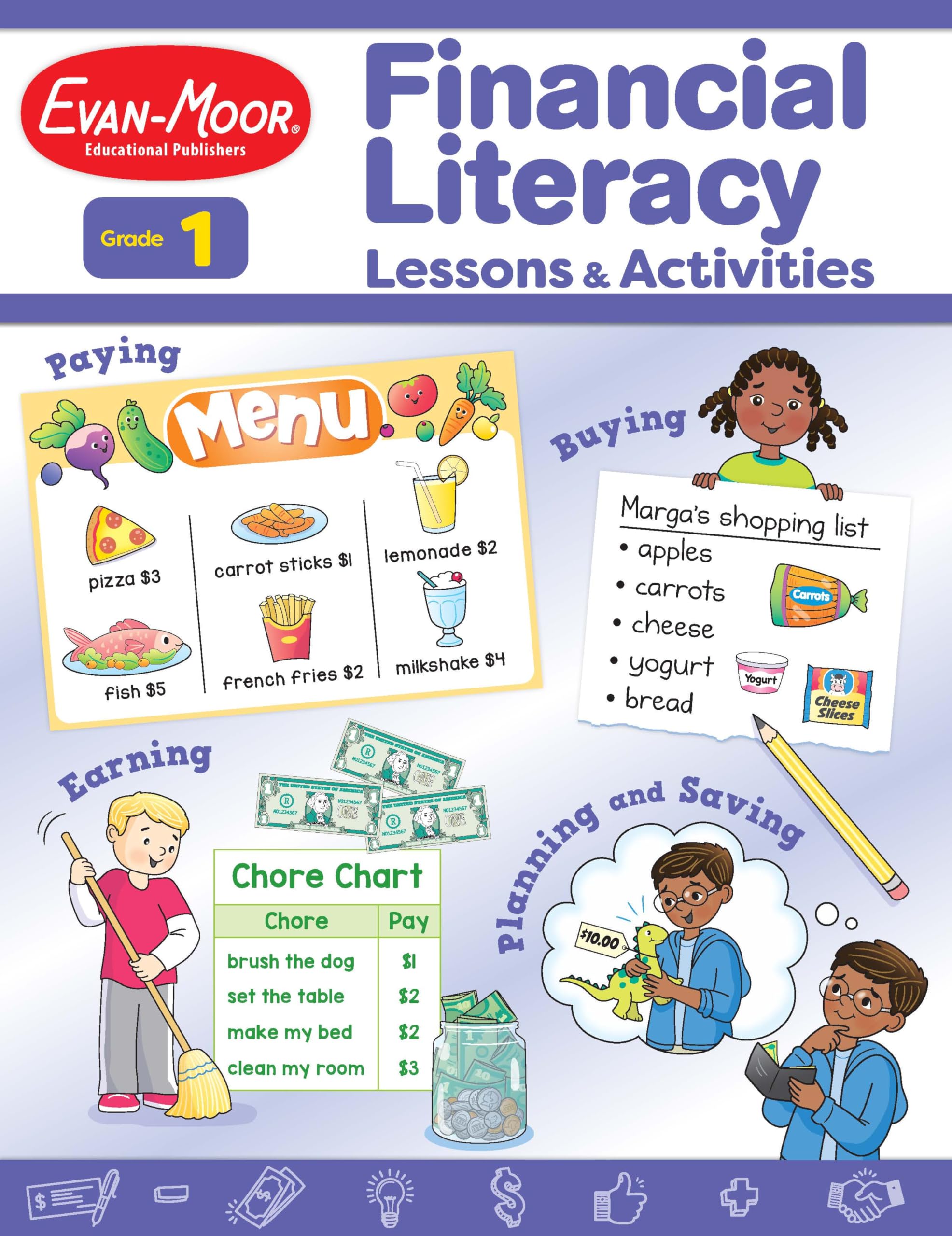 Financial Literacy Lessons and Activities for Grade 1 Teachers Resource Book, Reproducible Worksheets, Homeschool Resources, Cla