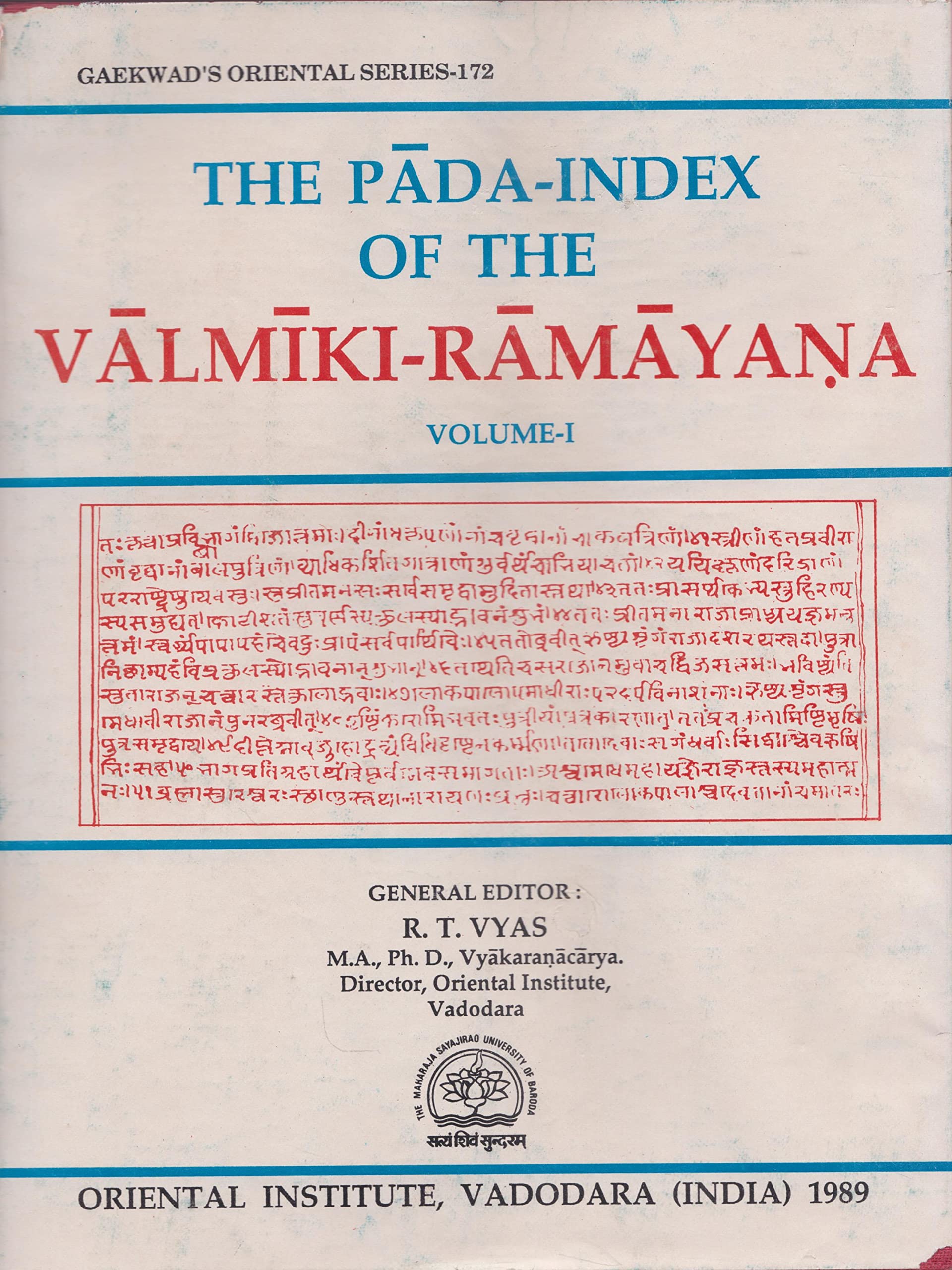 The PadaIndex Of The ValmikiRamayana VolI