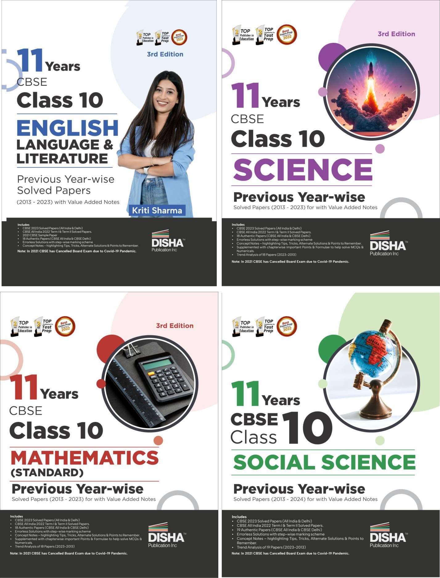 Disha Combo 11 Years Cbse Class 10 Science, Mathematics (Standard), English Language & Literature & Social Science Previous Year