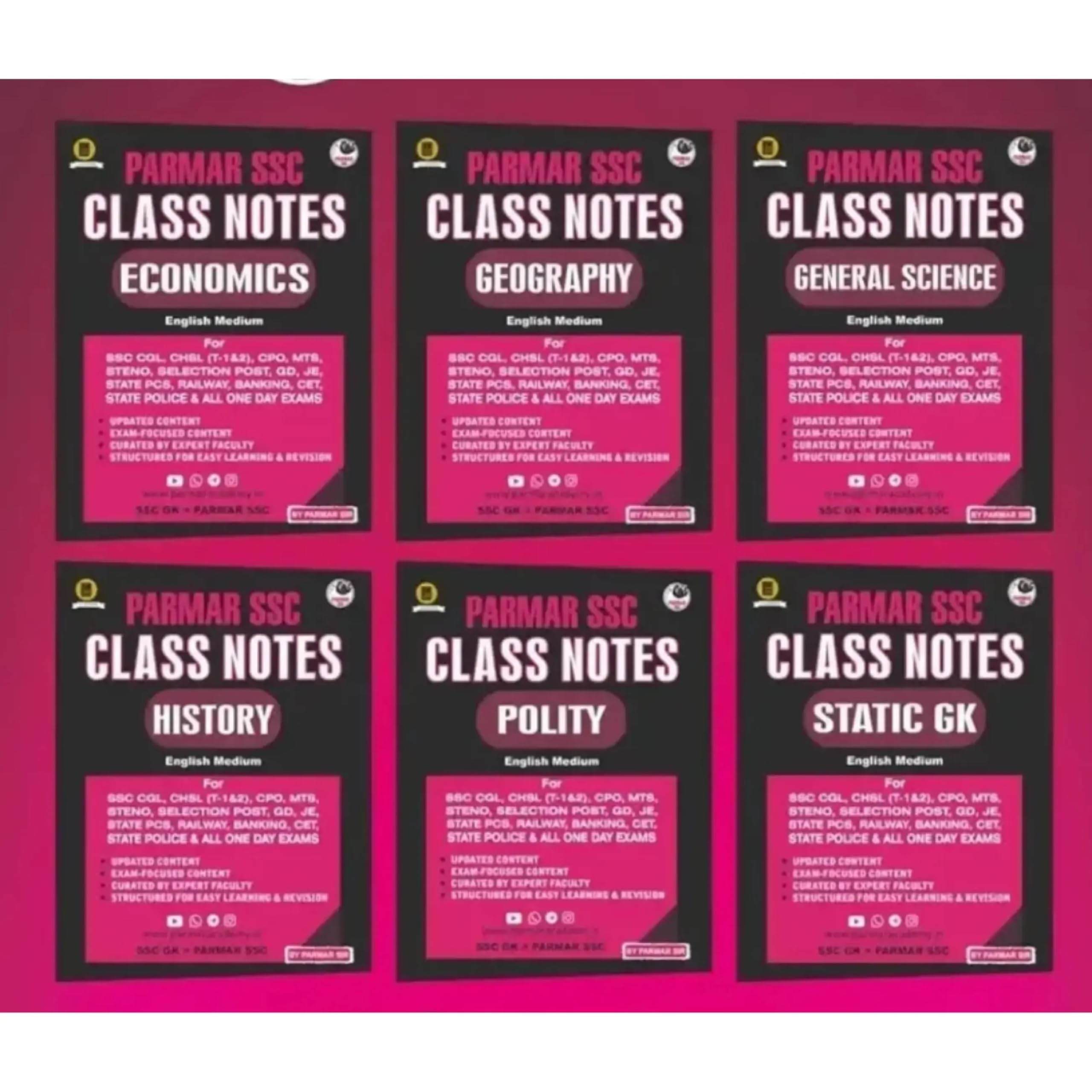 Parmar SSC Class Notes Combo (Set of 6 Books) | English Medium | Polity | Static GK | History | General Science | Geography | Ec