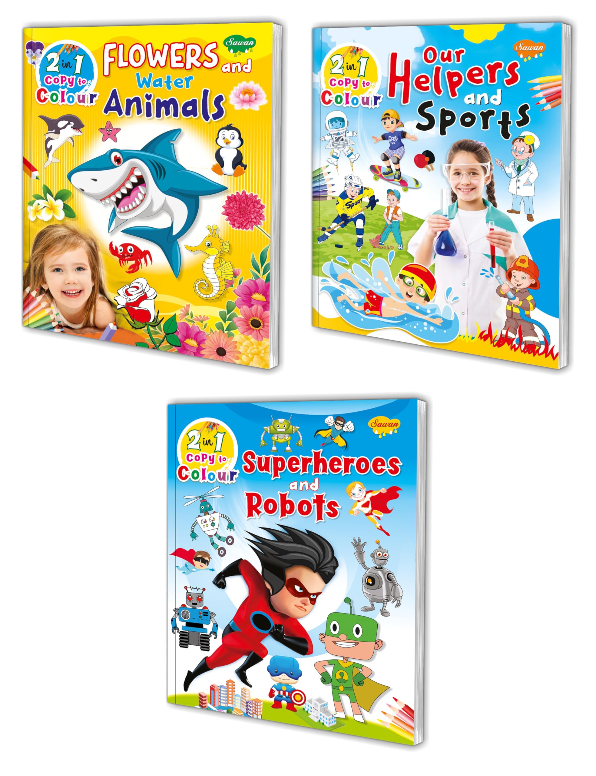 2 In 1 Colouring Book Combo | Pack Of 3 Copy To Colour Colouring Book (V2)