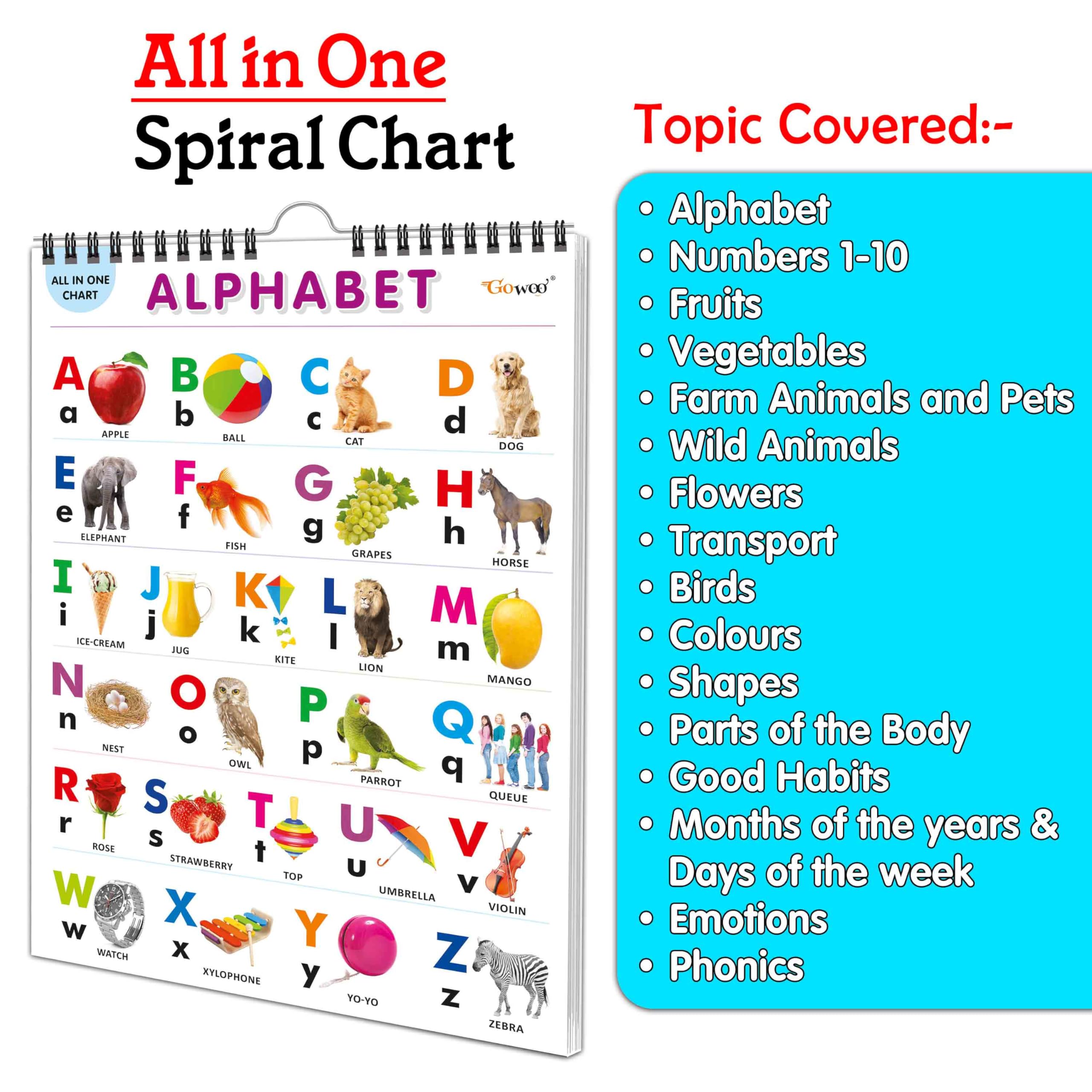 Childrens educational Chart collection : My First ALL IN ONE SPIRAL CHART Learning Chart for preschoolers, Educational picture