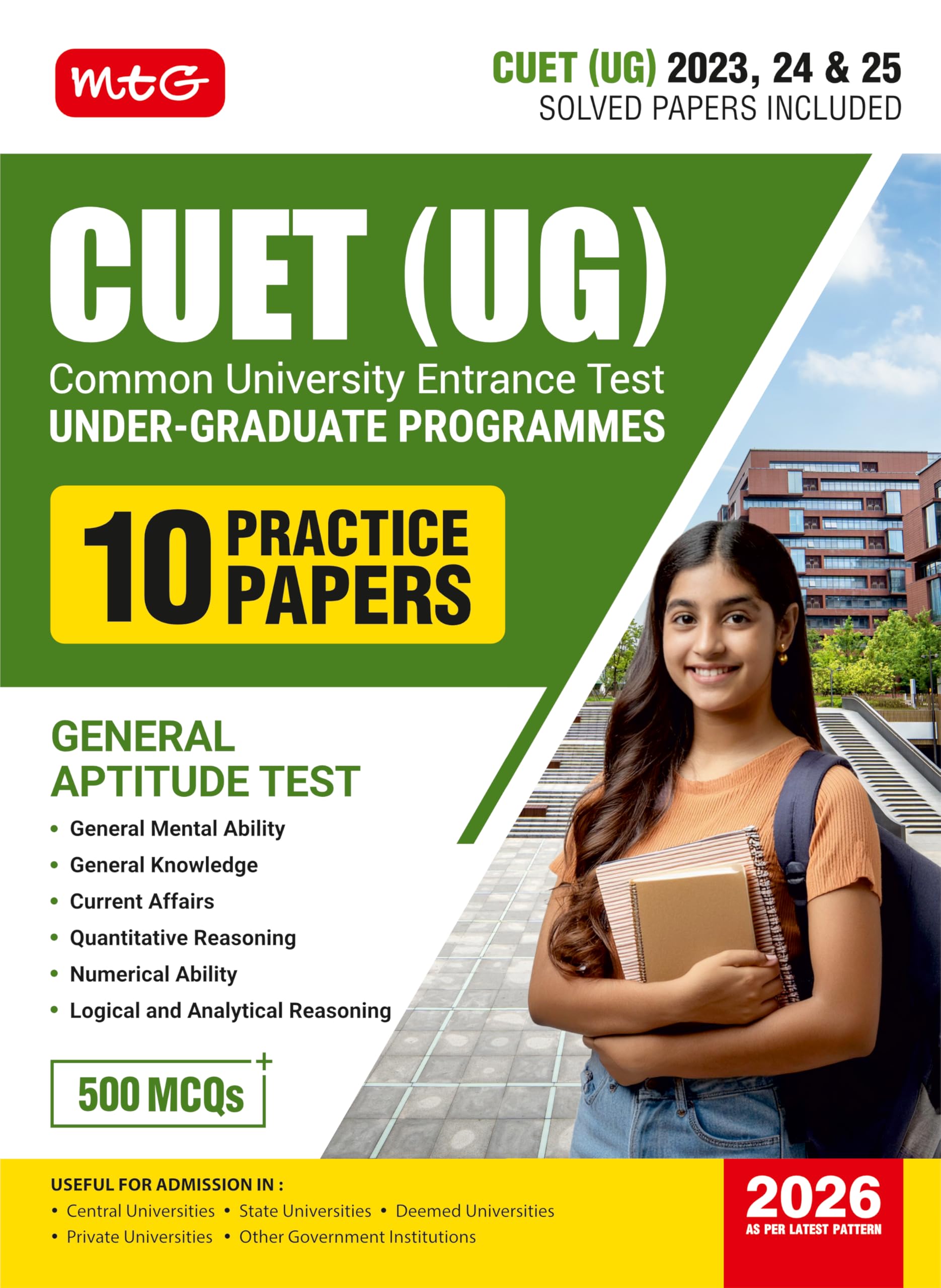 MTG NTA CUET (UG) 10 Practice Papers General Test For 2026 Exam (Section3) | CUET Mock Test Papers with Previous Years Solved Q