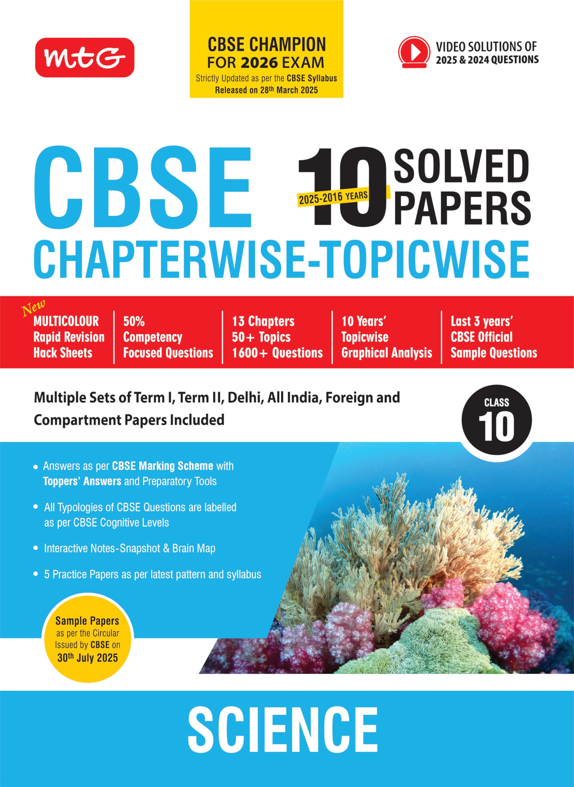 Mtg Cbse 10 Years (20252016) Chapterwise Topicwise Solved Papers Class 10 Science  Cbse Champion For 2026 Exam | Cbse Sample P
