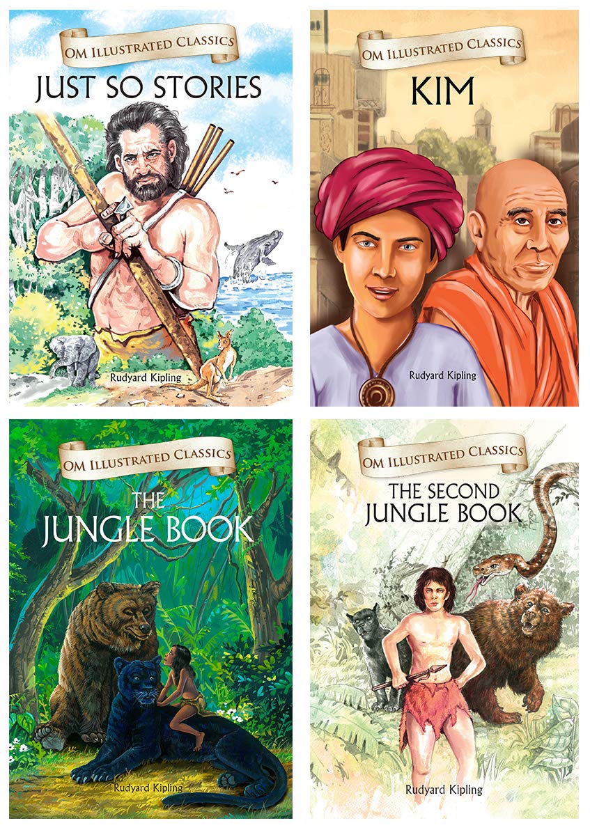Om Illustrated Classics: Collection of Rudyard Kipling (Set of 4) (Just So Stories, Kim, The Jungle Book and The Second Jungle B