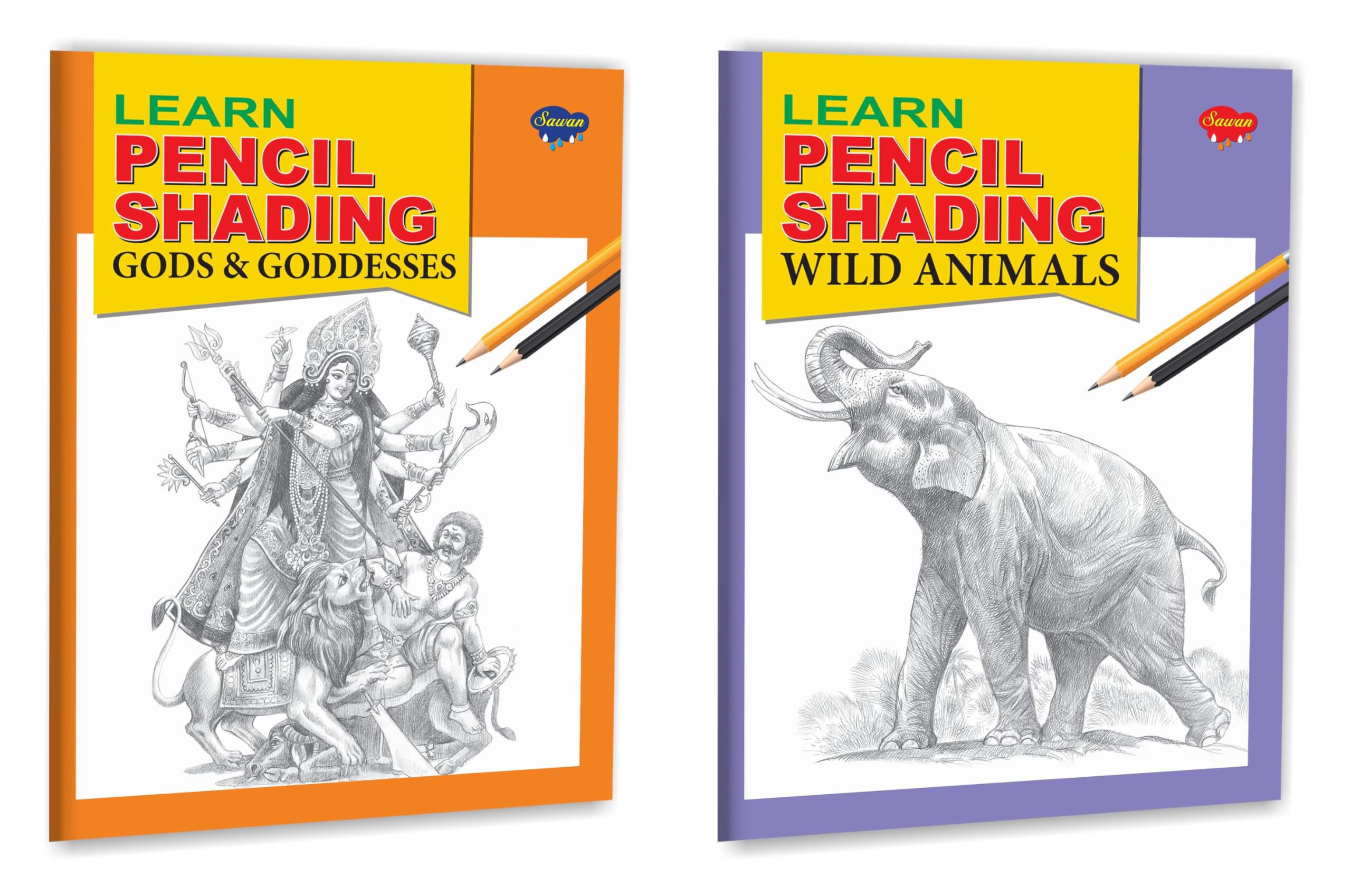Set Of 2 Books, Learn Pencil Shading Wild Animals And Learn Pencil Shading Gods & Goddesses