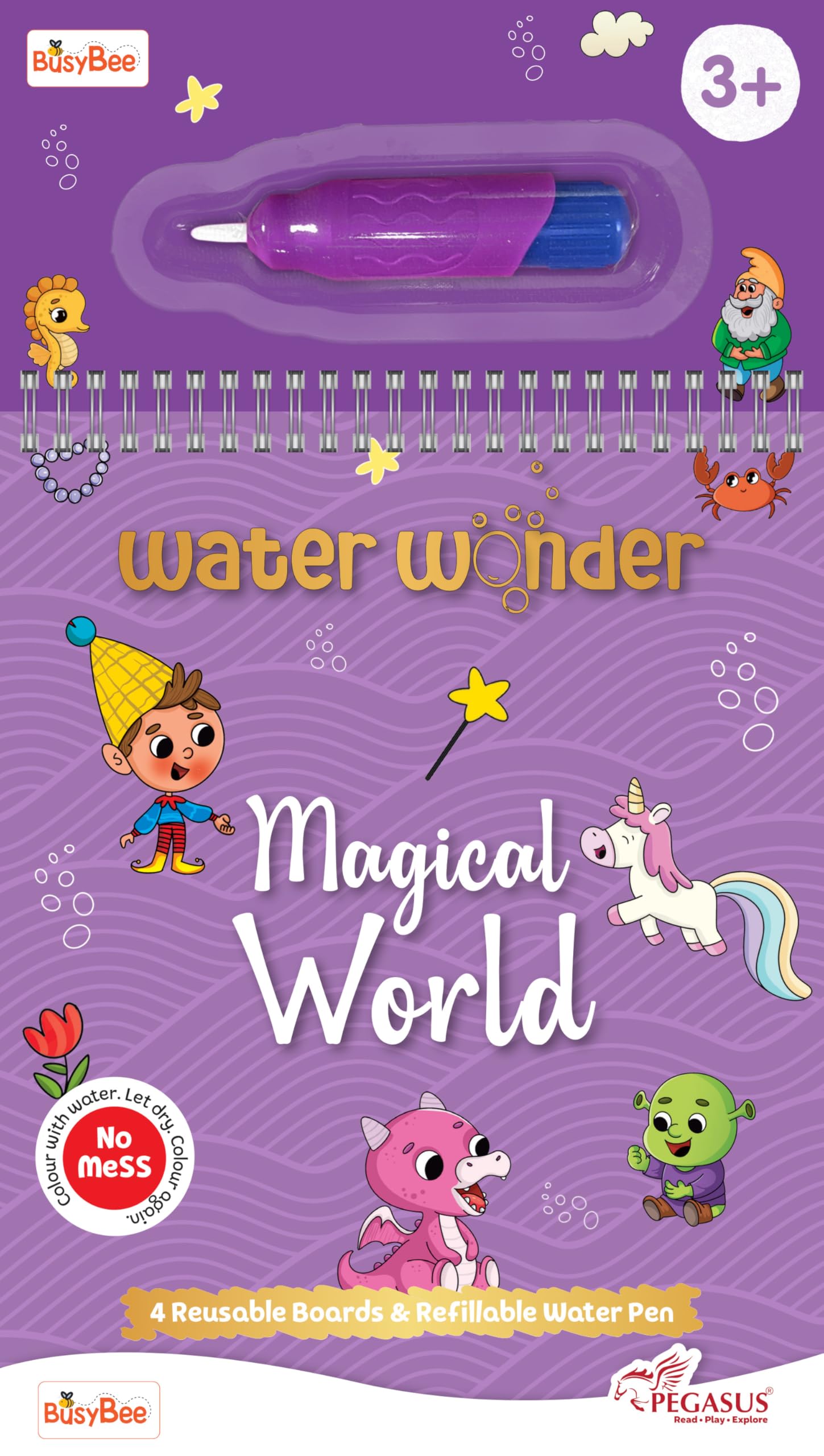 Reusable Magic Water Coloring Book For Kids, Educational Fun Time For Kids, MessFree Art With Quick Dry Technology (Jungle Them