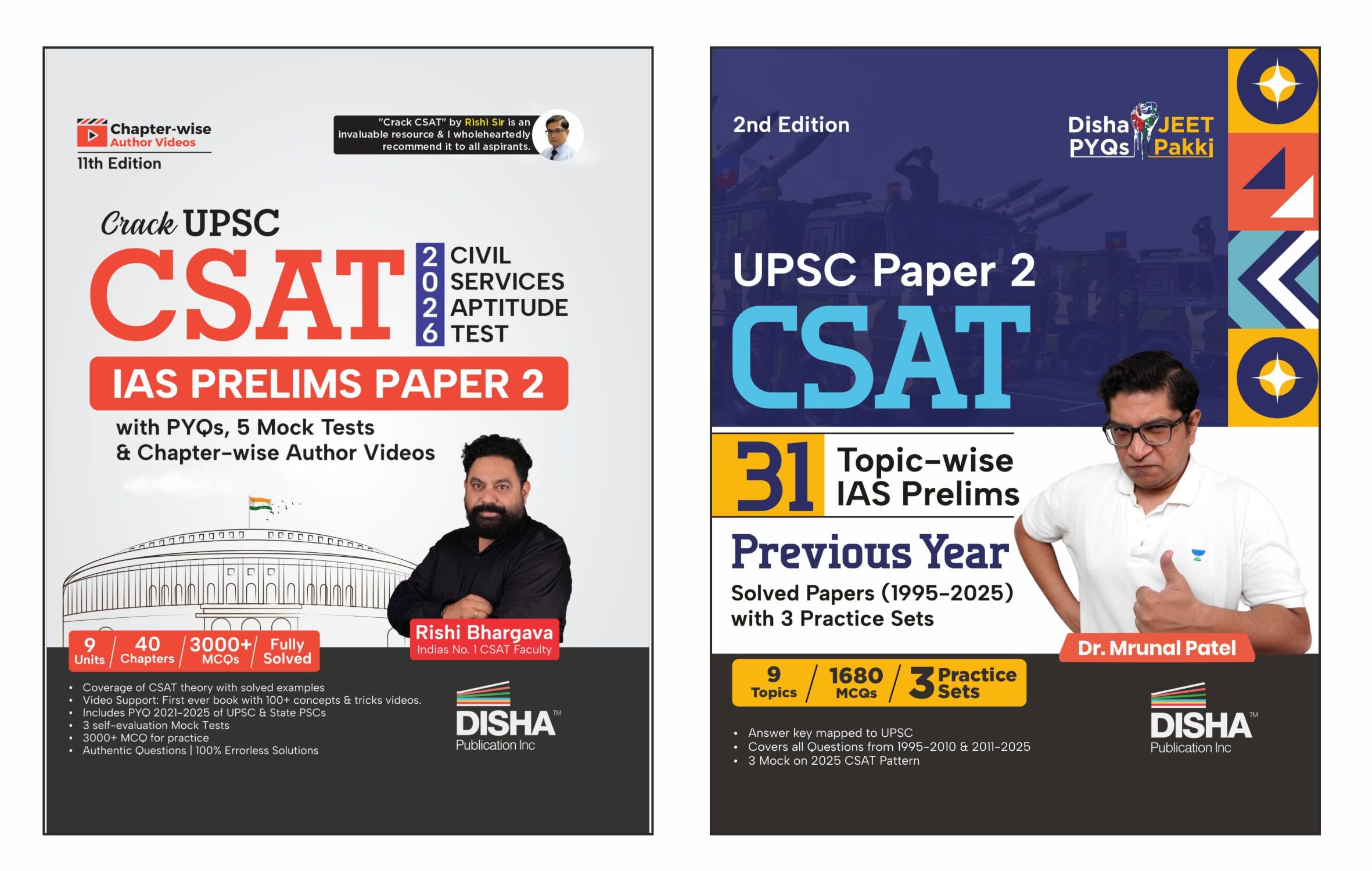 Disha Combo (Set Of 2 Books) Mrunal SirS 31 Upsc Civil Services Ias Prelims Paper 2 TopicWise Solved Papers With Rishi Bharga