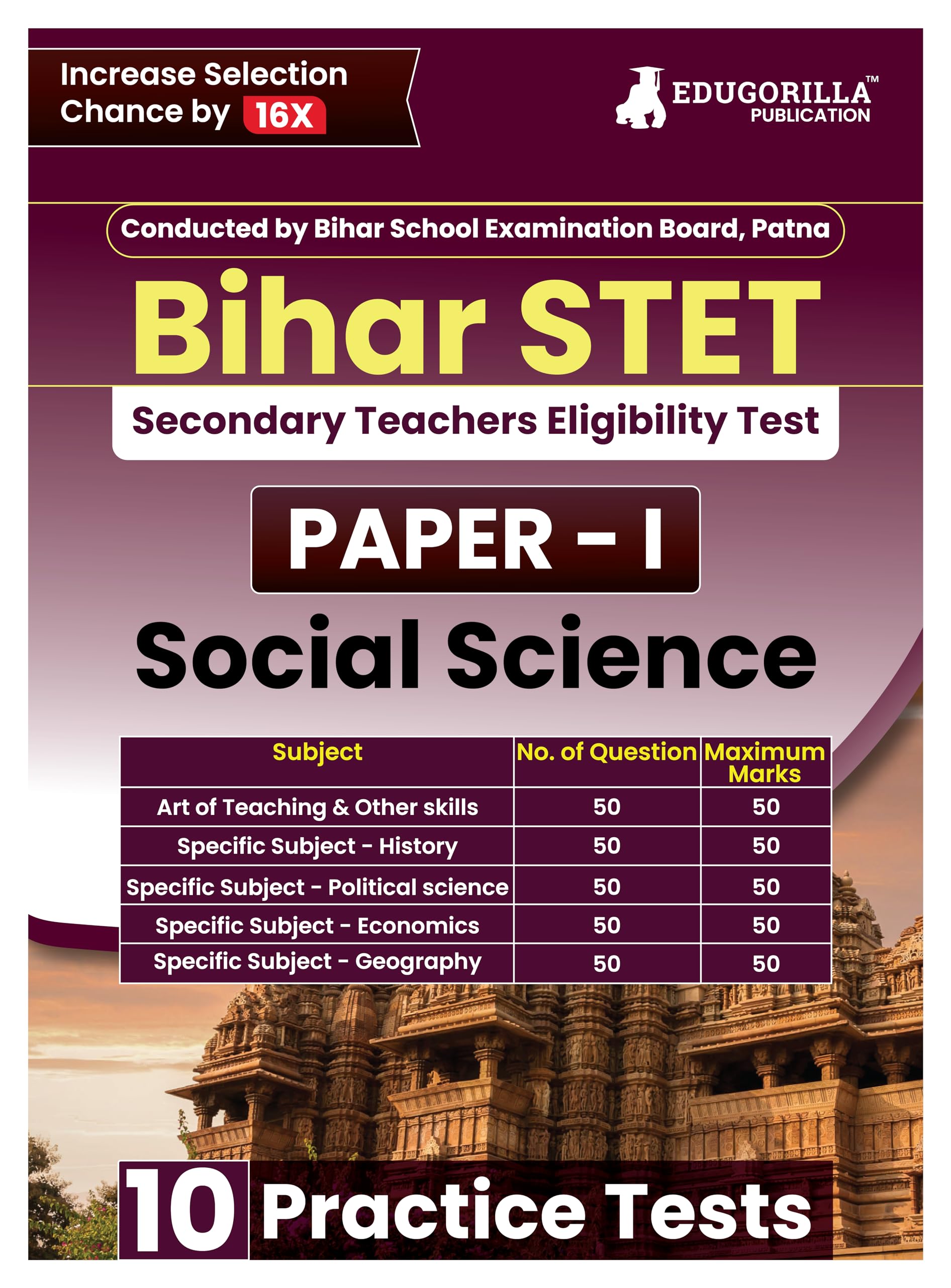 Bihar STET Paper 1 : Social Science 2024 (English Edition)  Secondary Class 9 & 10  Bihar School Examination Board (BSEB)  10