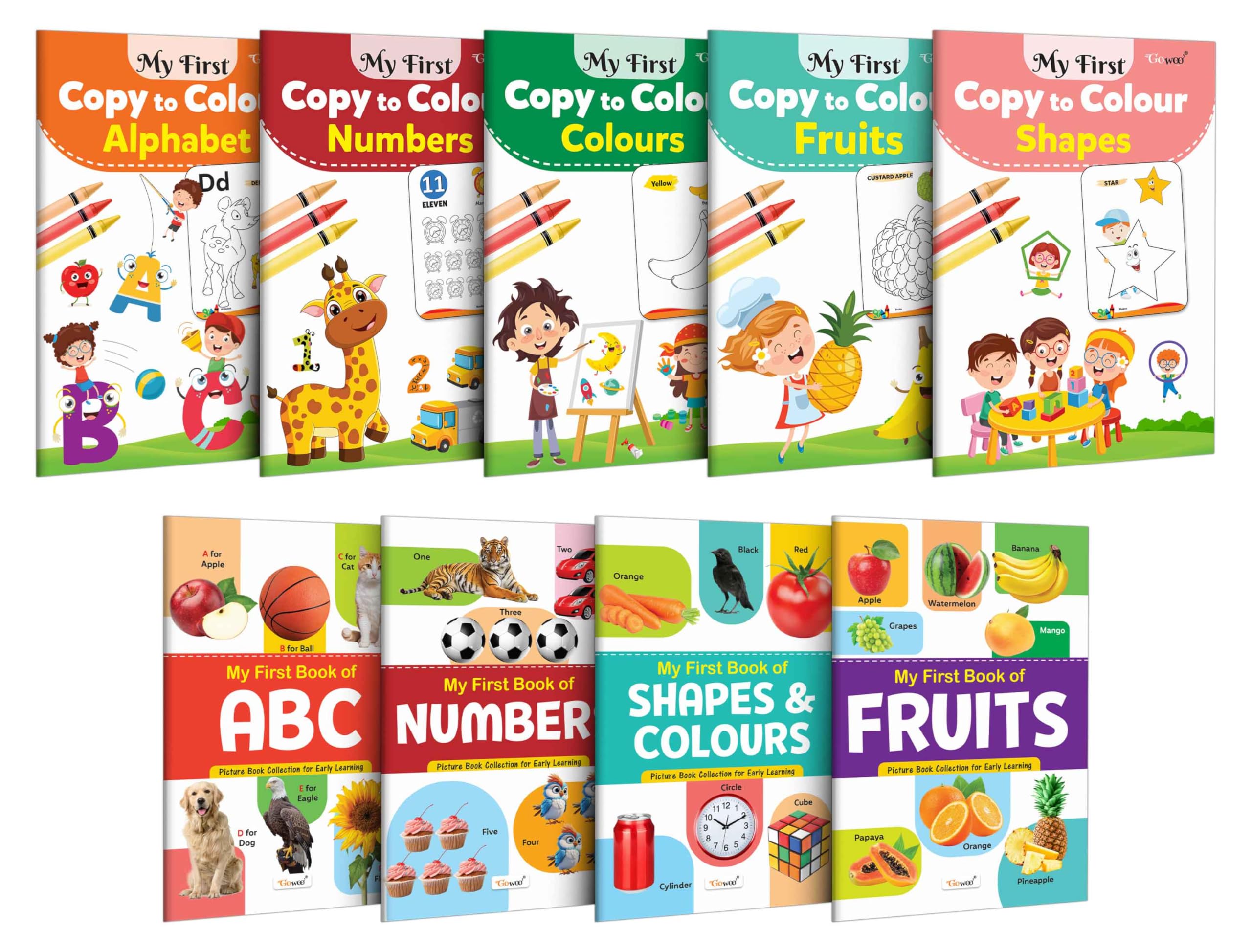 My First Copy to Colour Alphabet, Numbers, Colours & more and My First Book of ABC, Numbers, Shapes & more : Children colouring