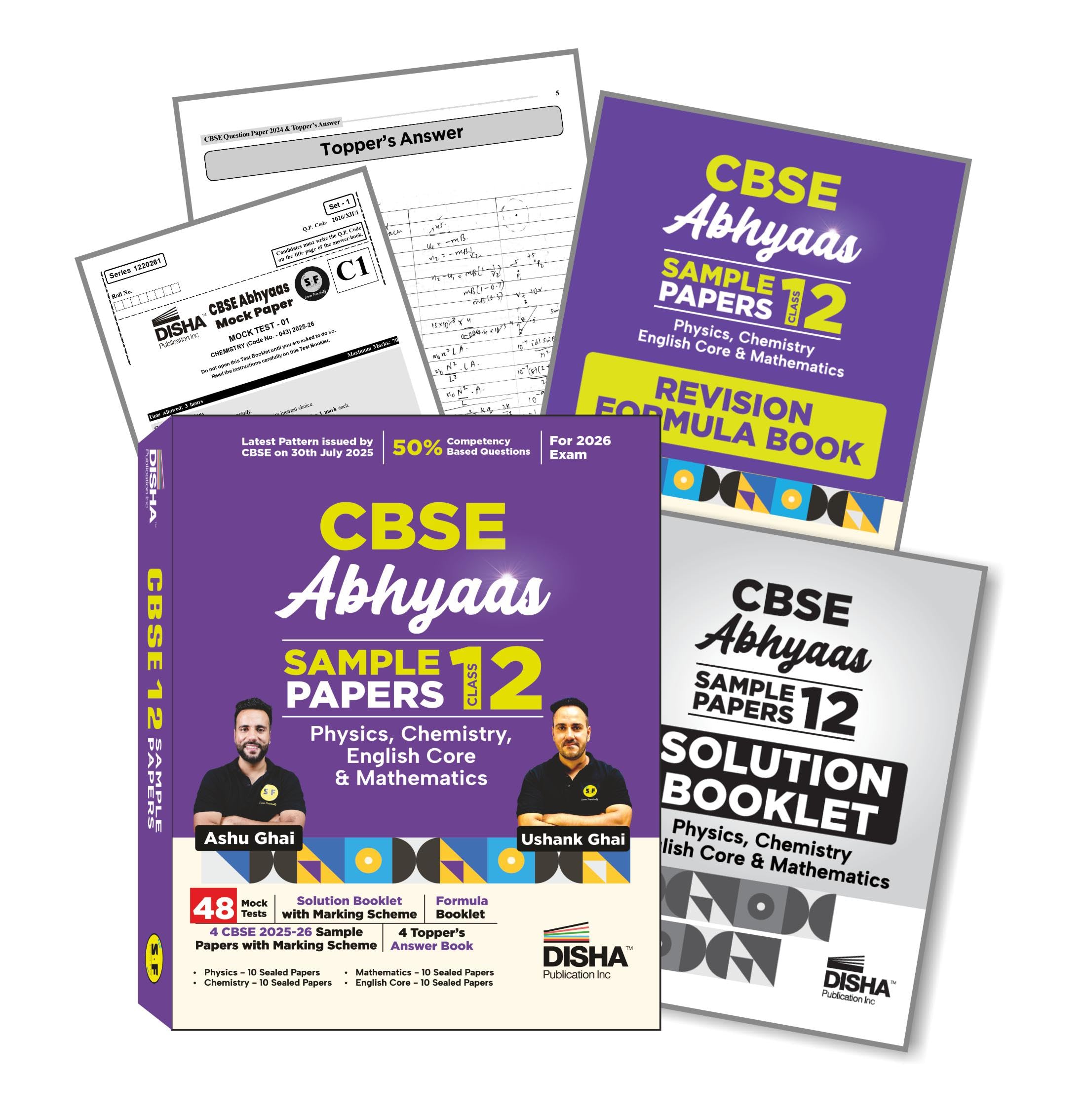 Disha Cbse Abhyaas Sample Papers Class 12  Physics, Chemistry, Mathematics & English Core | 100% Solutions With Marking Scheme 
