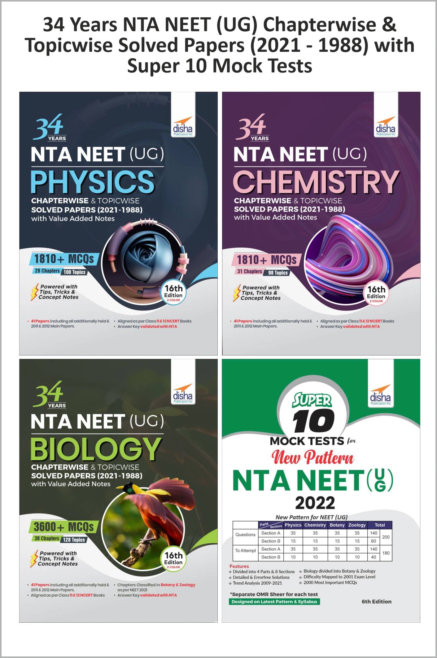 34 Years Nta Neet (Ug) Chapterwise & Topicwise Solved Papers (2021  1988) With Super 10 Mock Tests