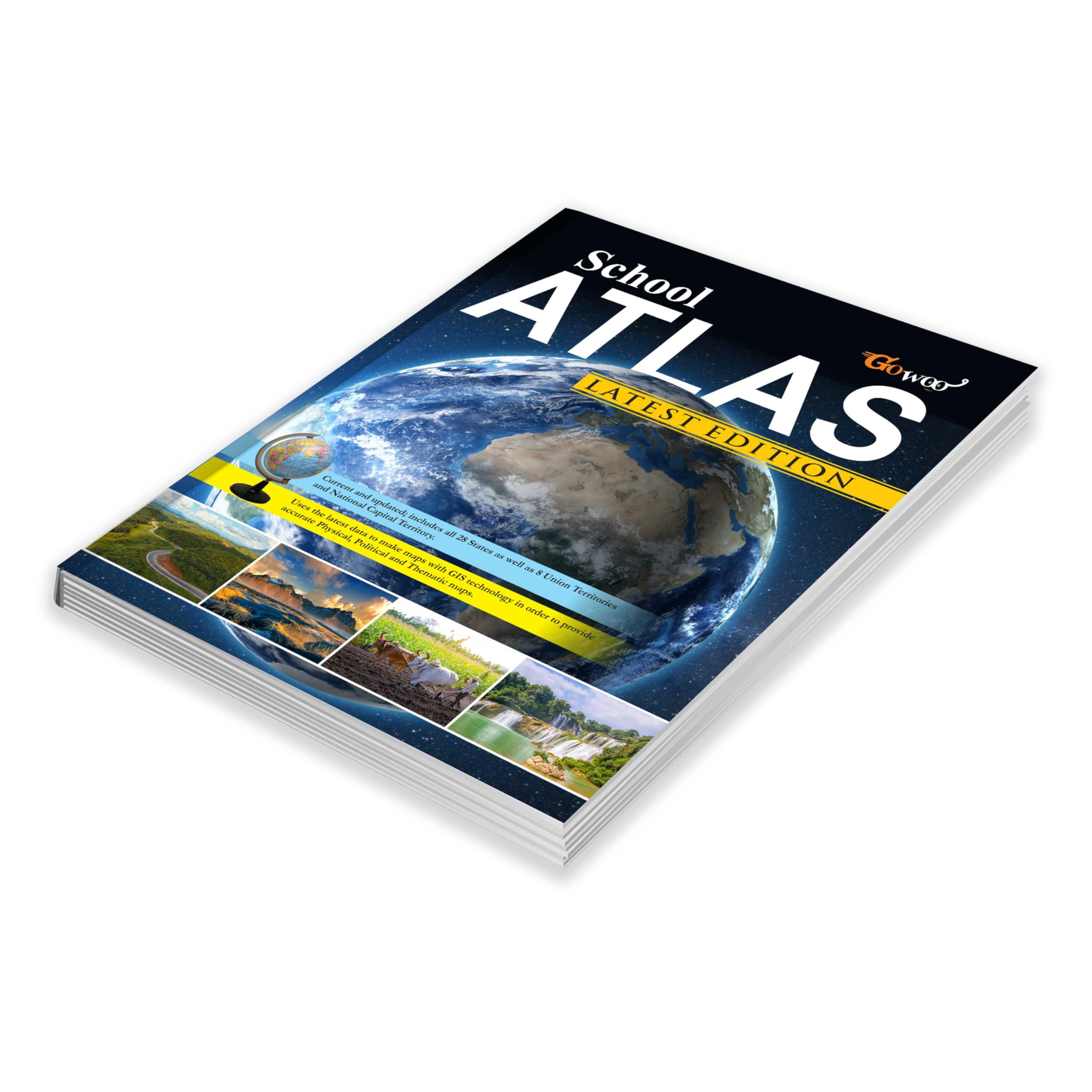 Latest English School Atlas for Students | Durable Maplitho Paper | Accurate and Updated Mapping of India and the World | Geogra