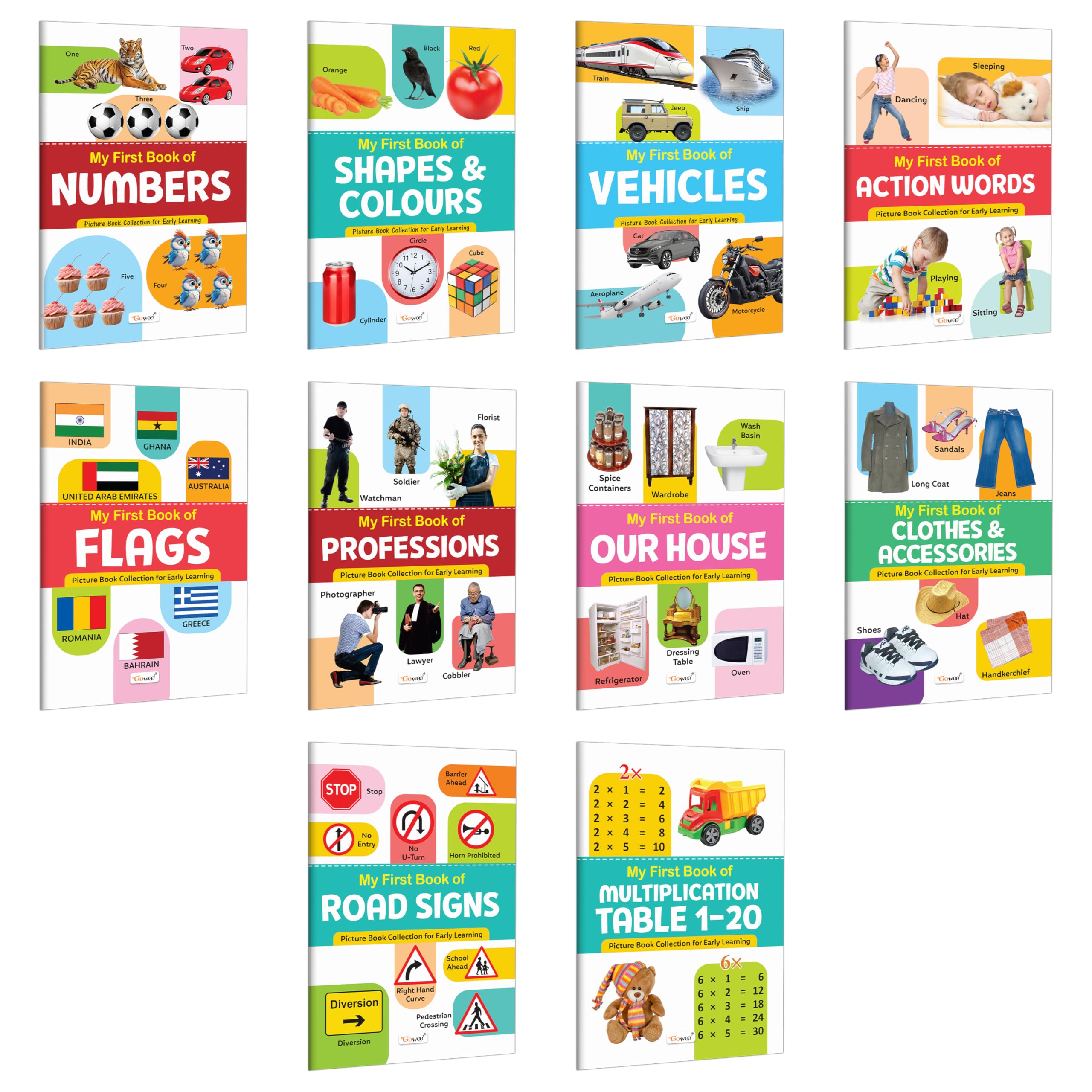 My First Book of Numbers, Shapes & Colours, Vehicles and more : kids visual learning book, interactive books for toddlers, my f
