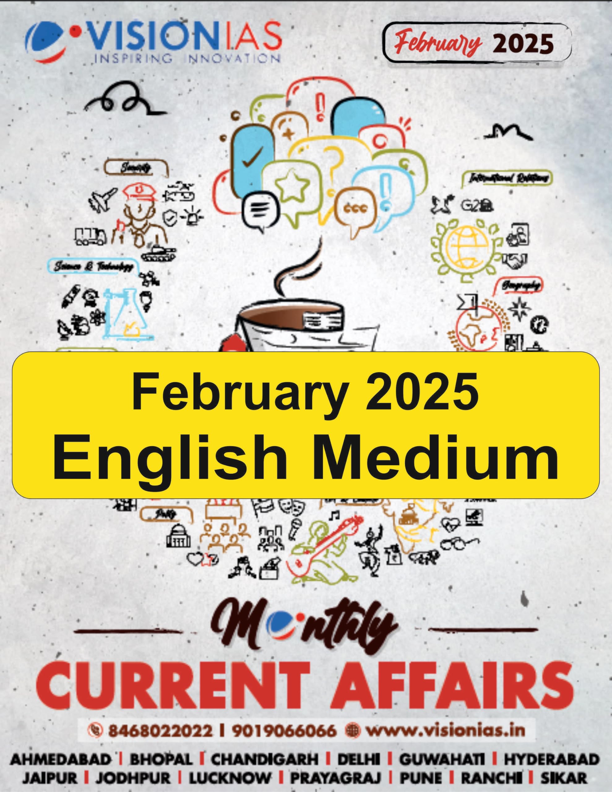 Vision Ias February Month English Medium Current Affairs 2025 Clear Print B/W
