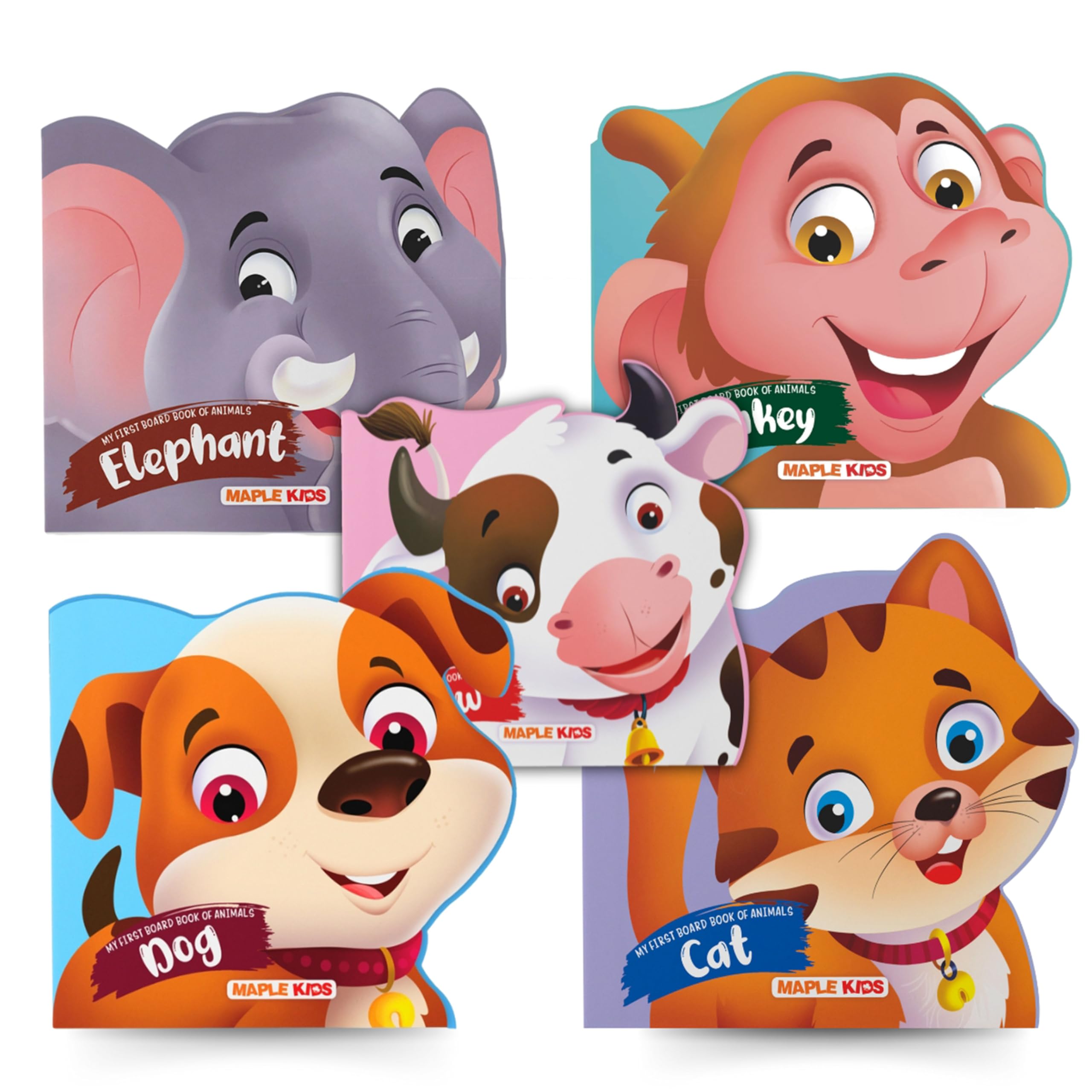 My First Board Book Animals (Set of 5 Books)  Monkey, Cow, Dog, Elephant, Cat  DieCut Board Book for Kids  Shaped Board Book