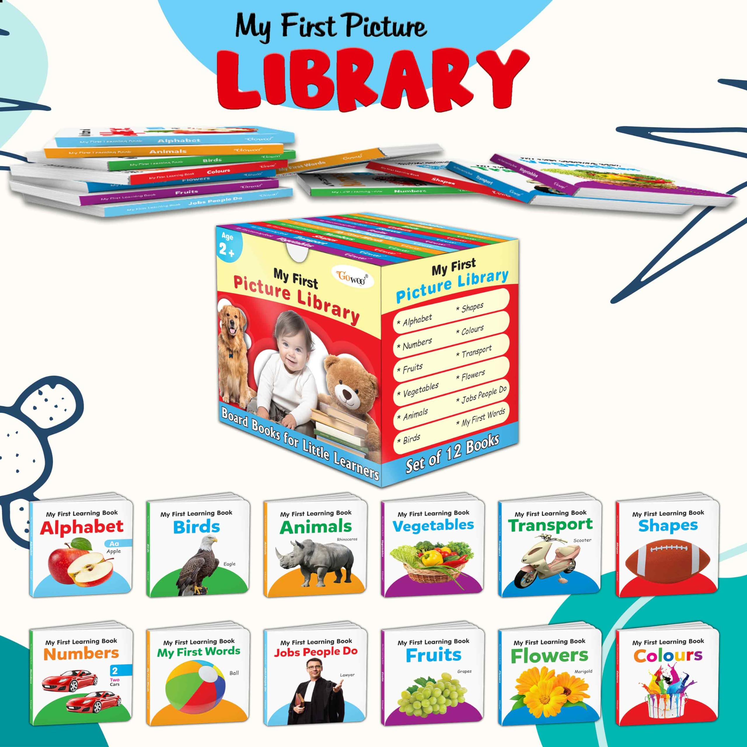 Ukg Class Picture Book Box Set of 12 board books (Red Edition) : Board book set for children, Early learning library book, ABC, 