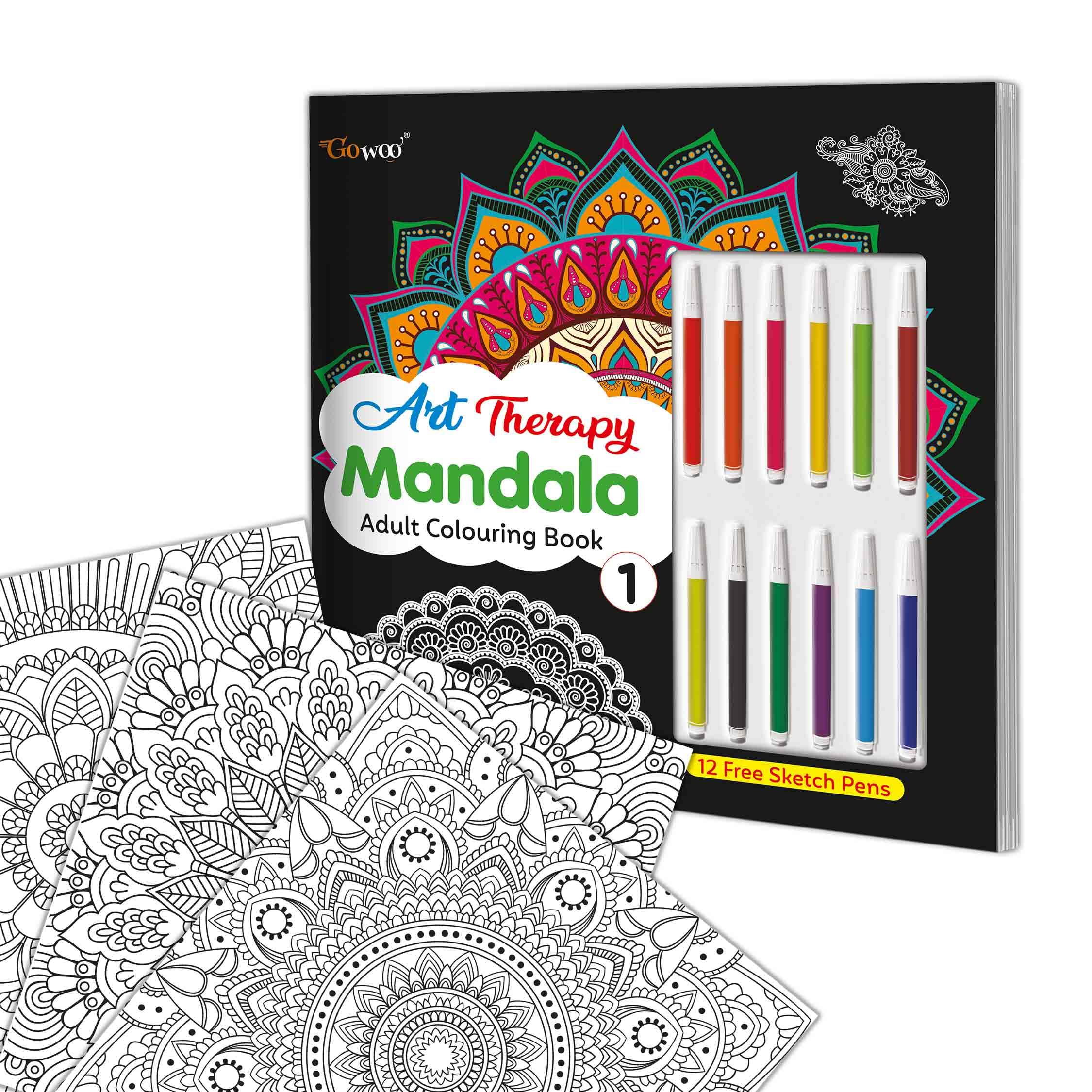 Art Therapy Mandala Adult Colouring Book 1 : A Relaxing Coloring Book with 12 HighQuality Sketch Pens, TearOut Pages, Mandala