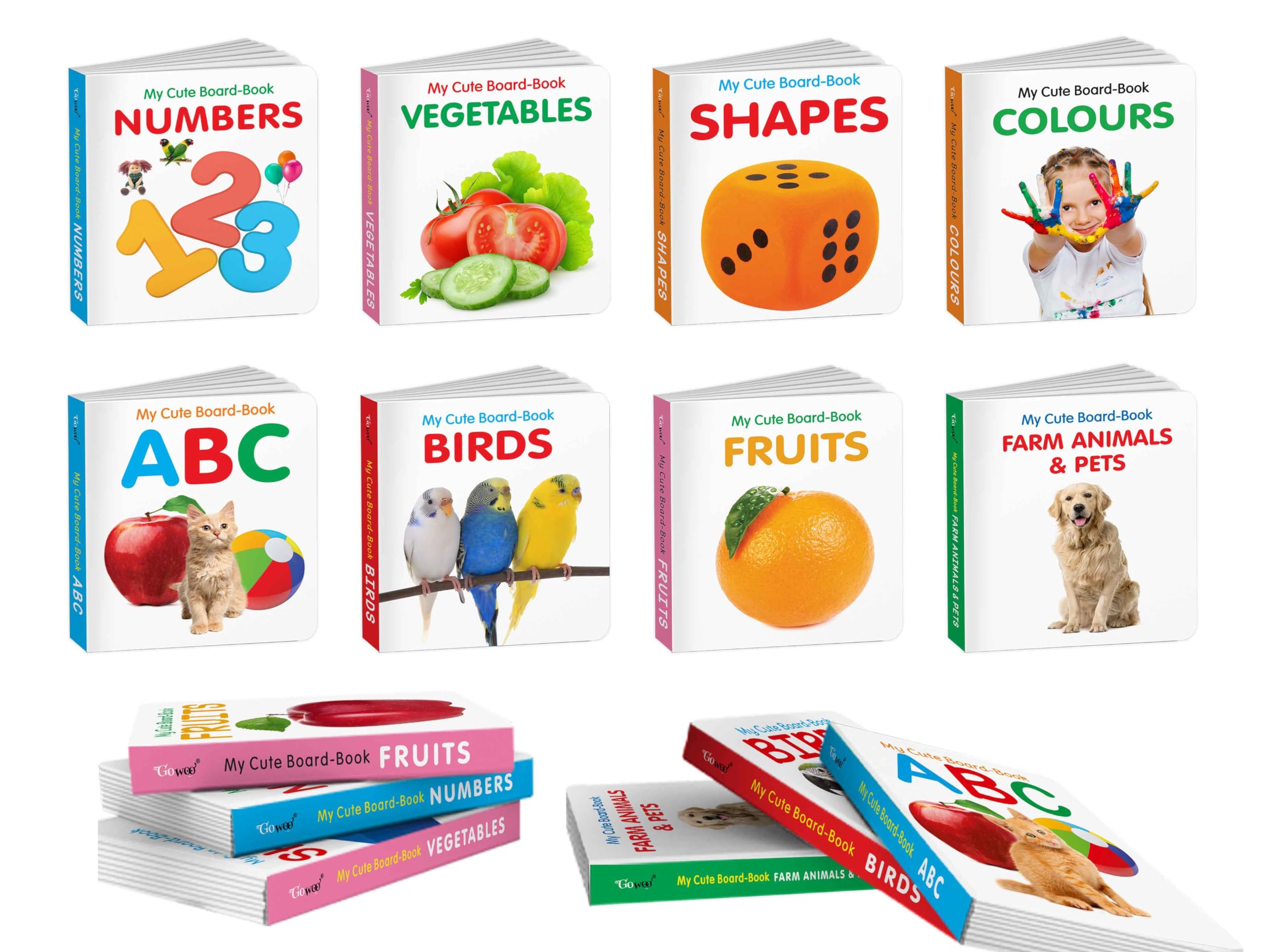 AllinOne Learning Board Book Set for Toddlers :First Cute Board Book of ABC, Colours, Birds, Fruits, Farm Animals & Pets, Vege