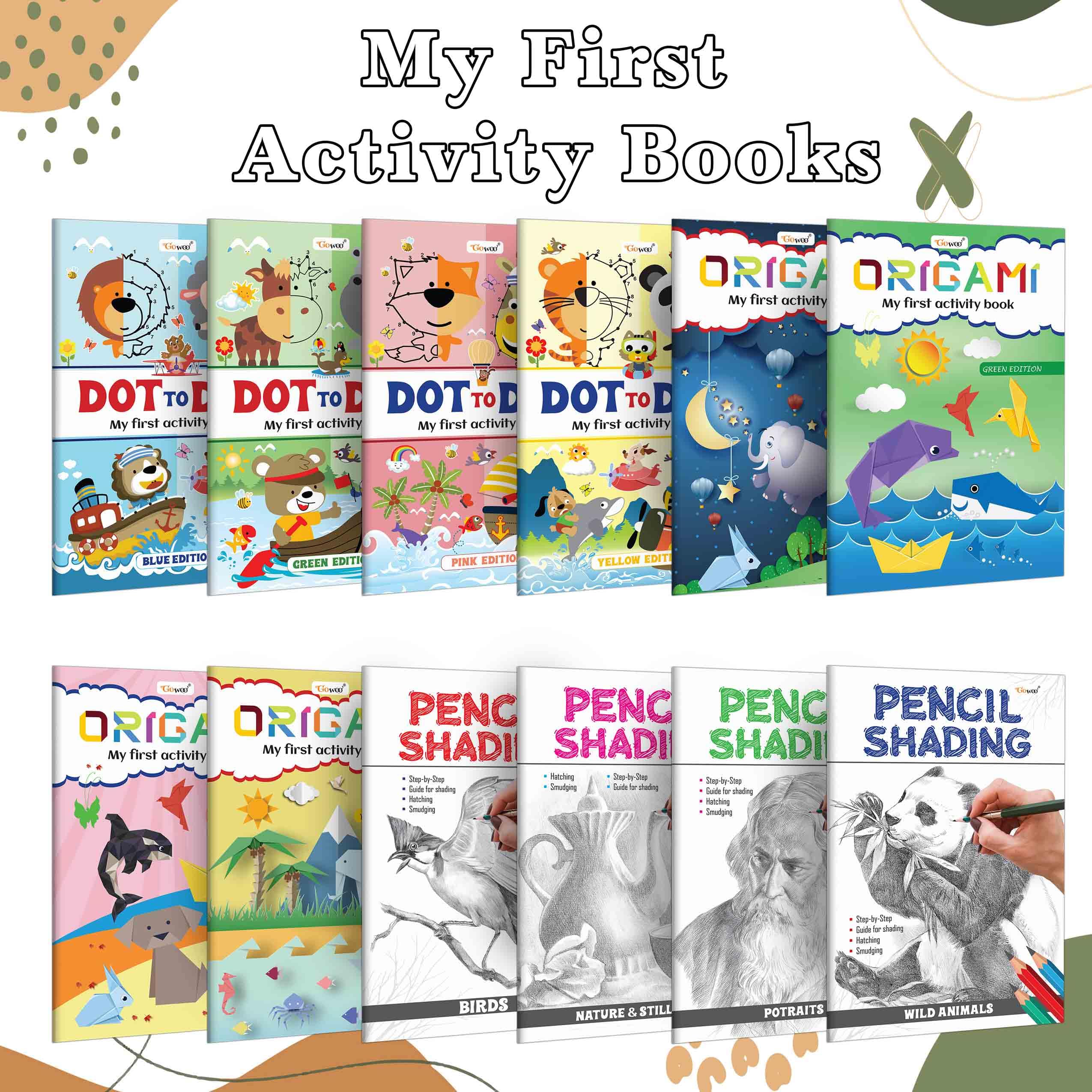 My First Activity Book  Dot to Dot and Origami (Blue, Green, Pink and Yellow Edition), Pencil Shading  Birds, Wild Animals, Na