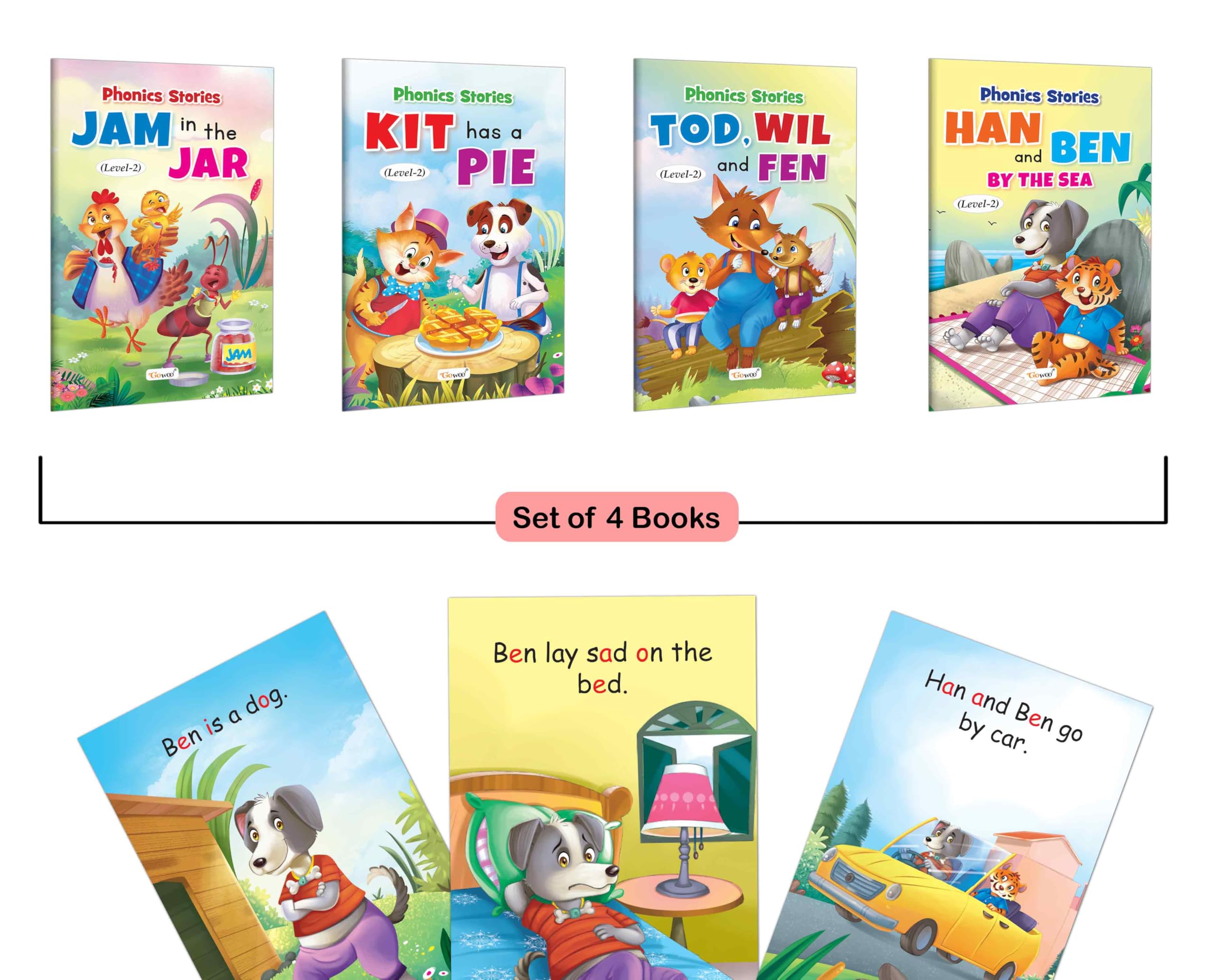 Phonics Stories Level2: Jam in the Jar, Kit has a Pie, Tod, Wil and Fen and more : Fun phonics storytime combo, Preschool phon