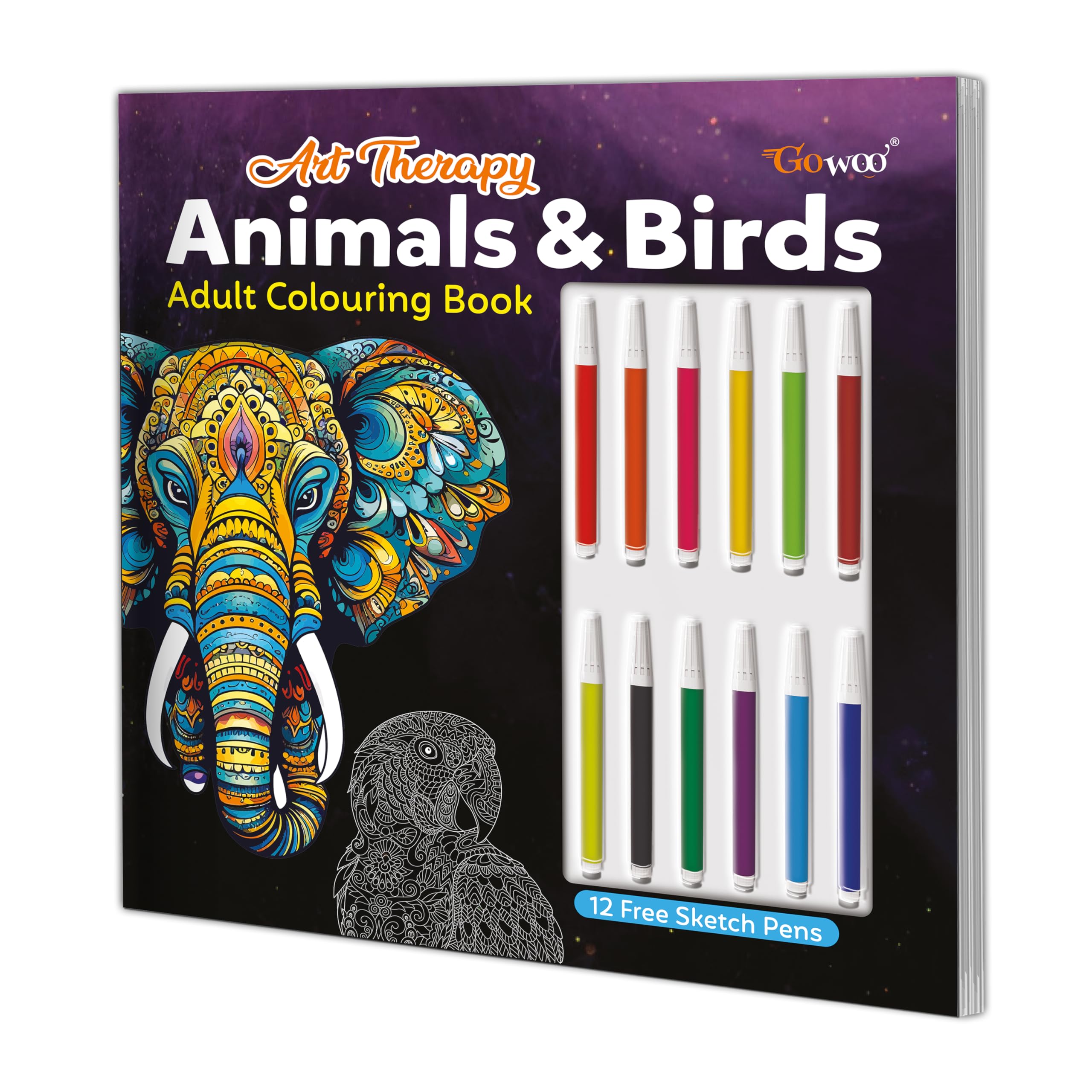 Art Therapy Animals and Birds Adult Colouring Book: Mindful coloring book, colouring for adults, Calming activity colouring book