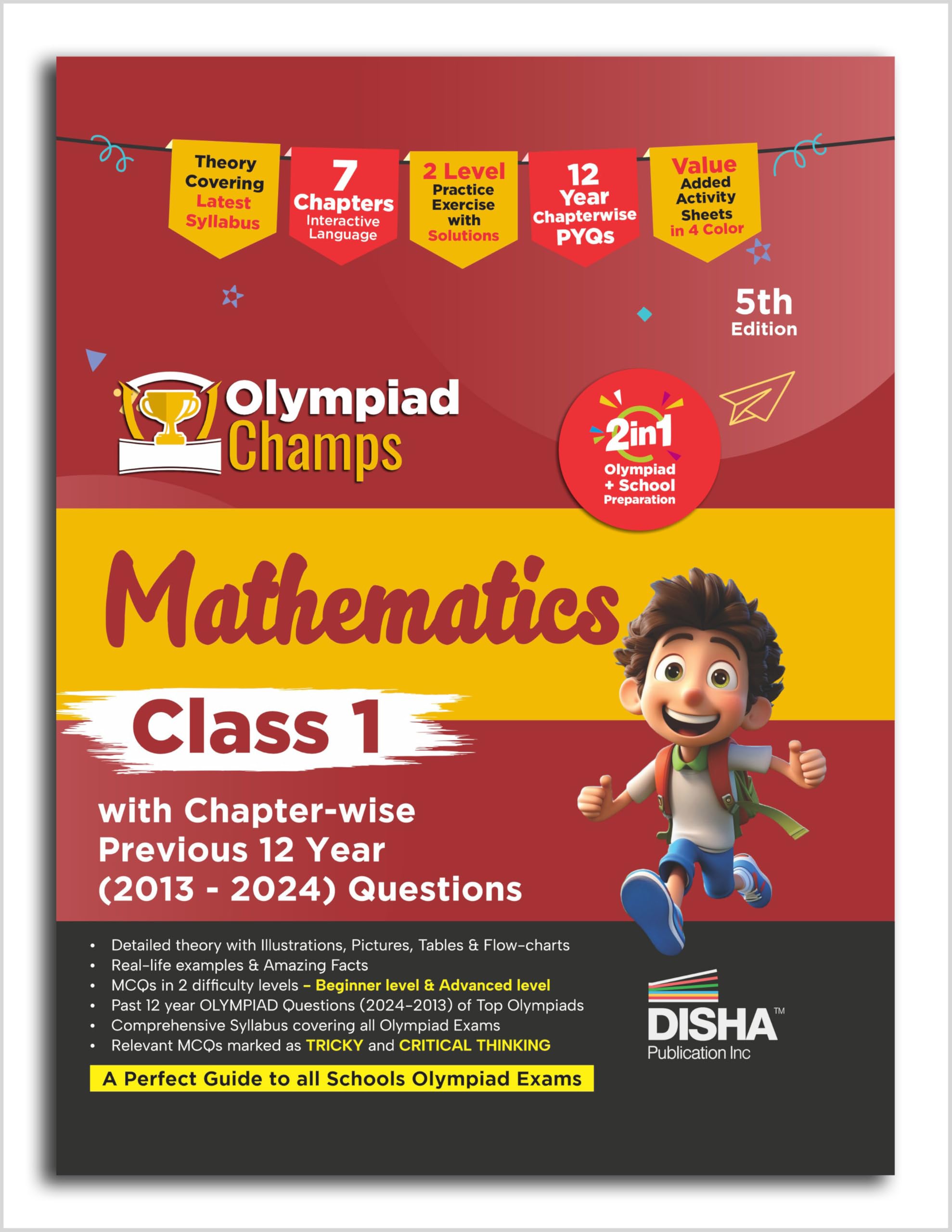 Old Edition  Disha Olympiad Champs Mathematics Class 1 With ChapterWise Previous 12 Year (2013  2024) Questions 5Th Edition |
