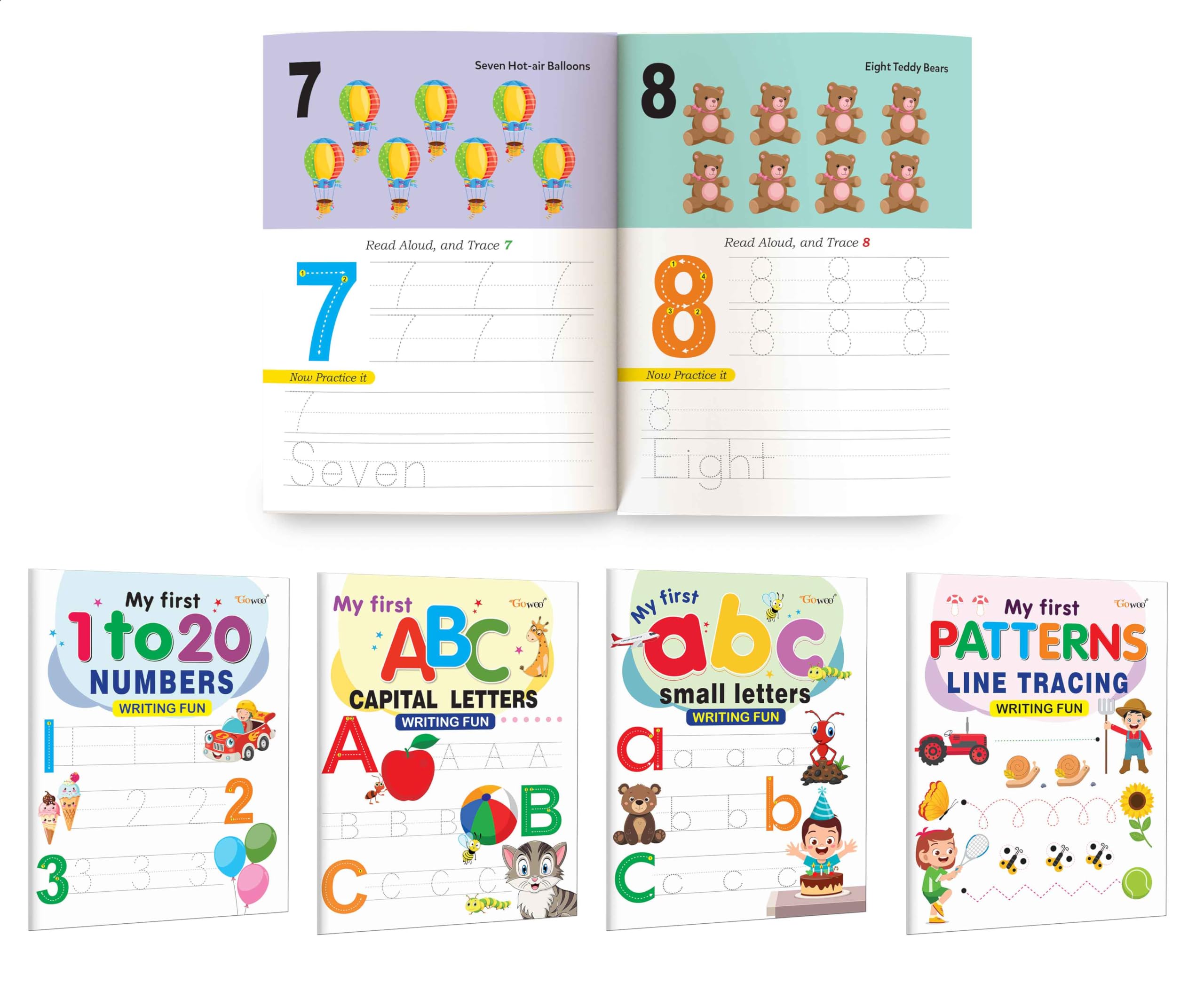 My First Capital Letters ABC, Small Letters abc, Numbers 120 and Line Tracing Patterns Writing Fun : kids first writing set, wr