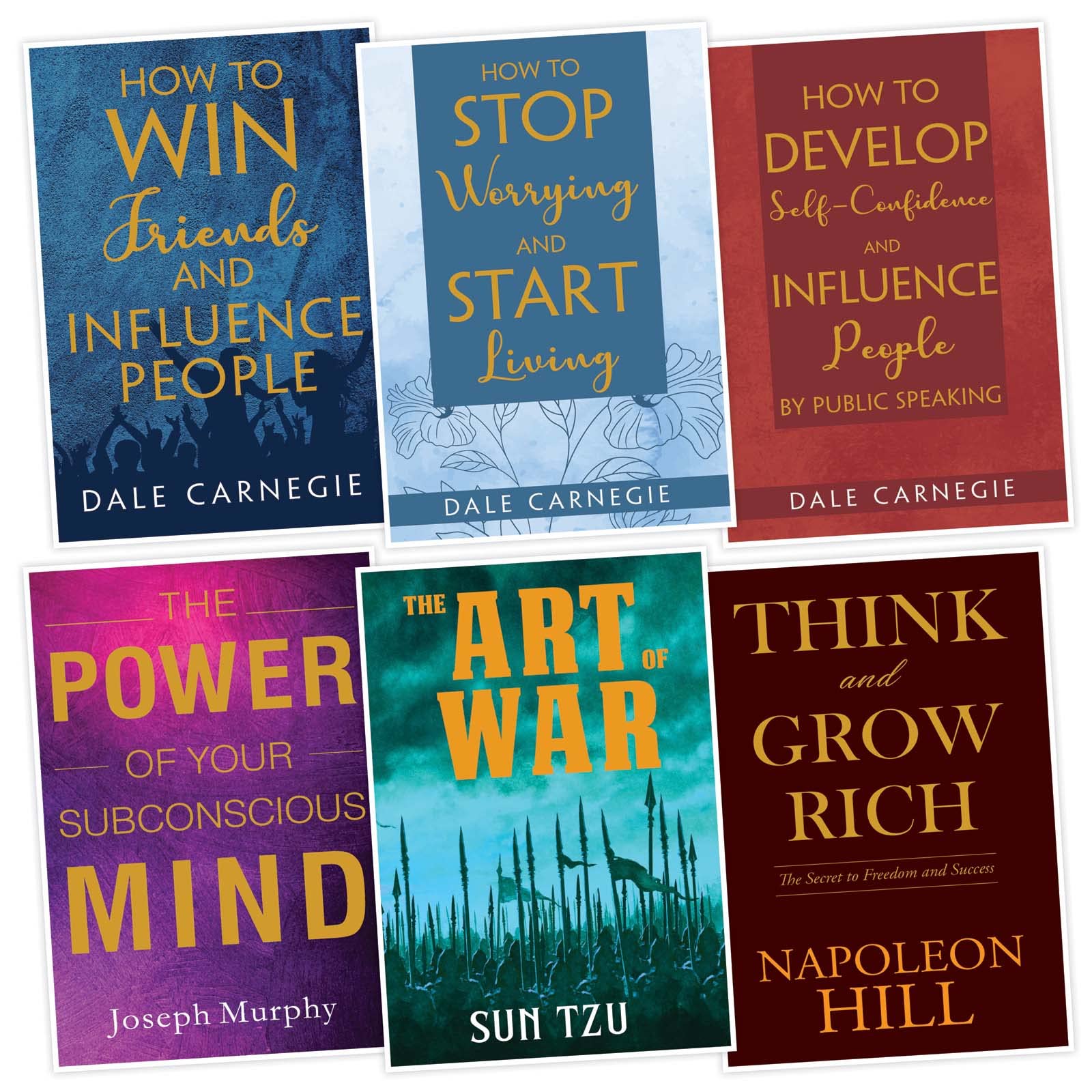 Pack Of 6 Self Help Book For Adult  How To Self Confidence, Stop Worrying, Win Friends, Subconscios Mind, Think & Grow And Art 