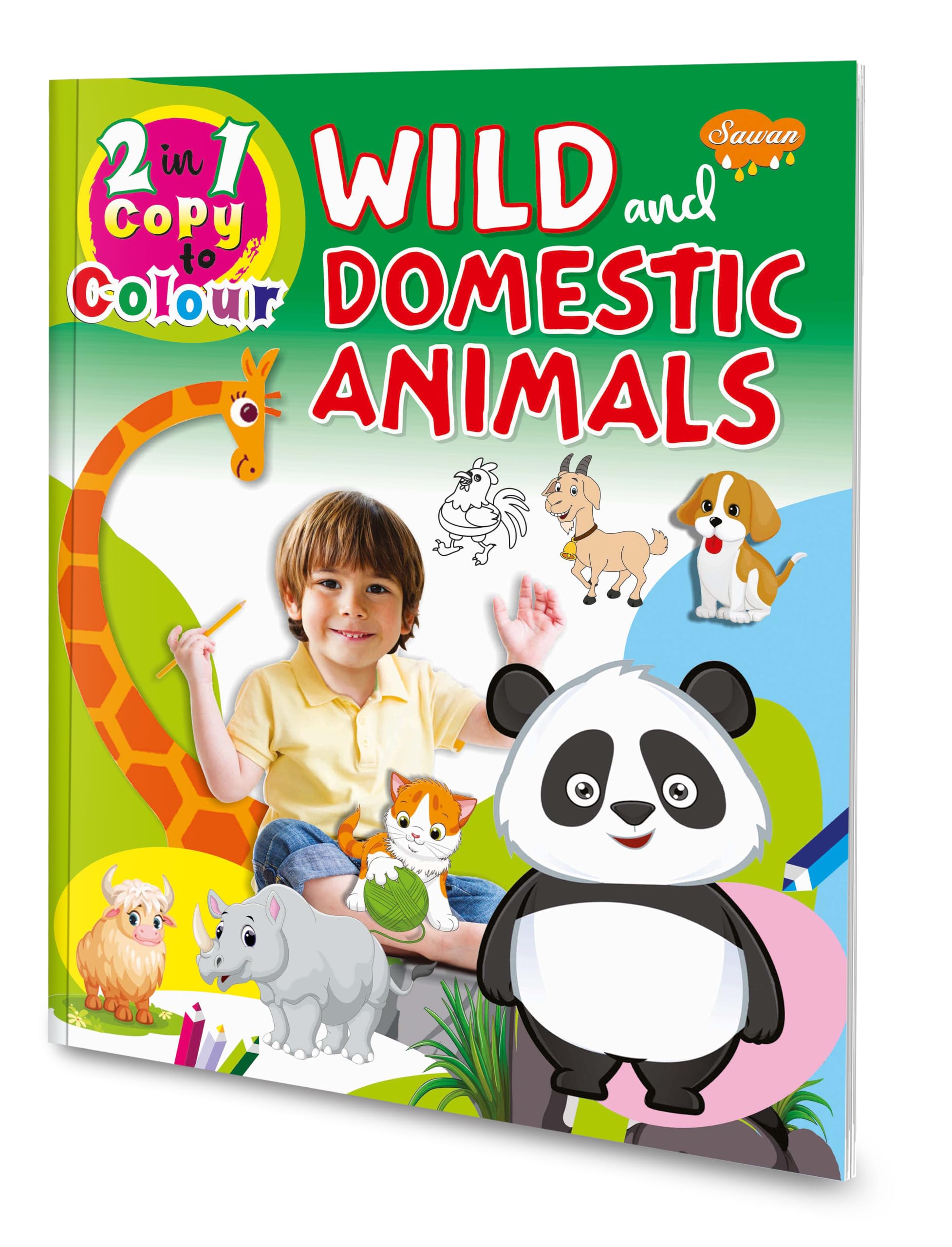 2 In 1 Copy To Colour Wild And Domestic Animals