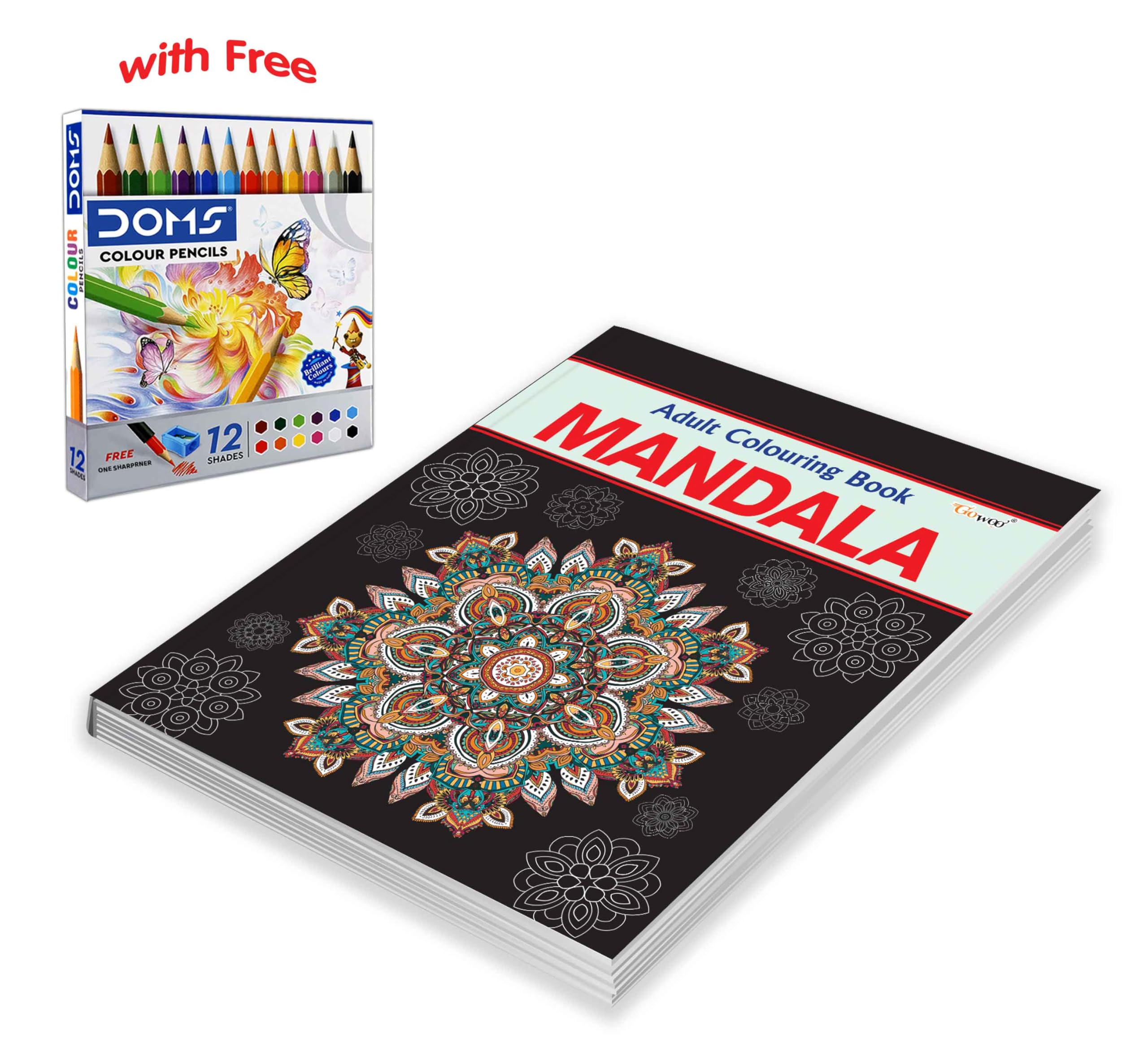 Mandala  Adult Colouring Book with 12 Colour Pencils + 1 Sharpner : therapeutic colouring book for relaxation, adult activity c