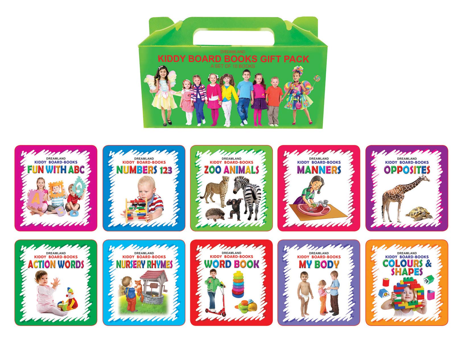 Kiddy Board Books  Pack Of 10 | Early Learning Durable Board Books For Babies & Toddlers Age 02 | Action Words, Abc, Numbers, 