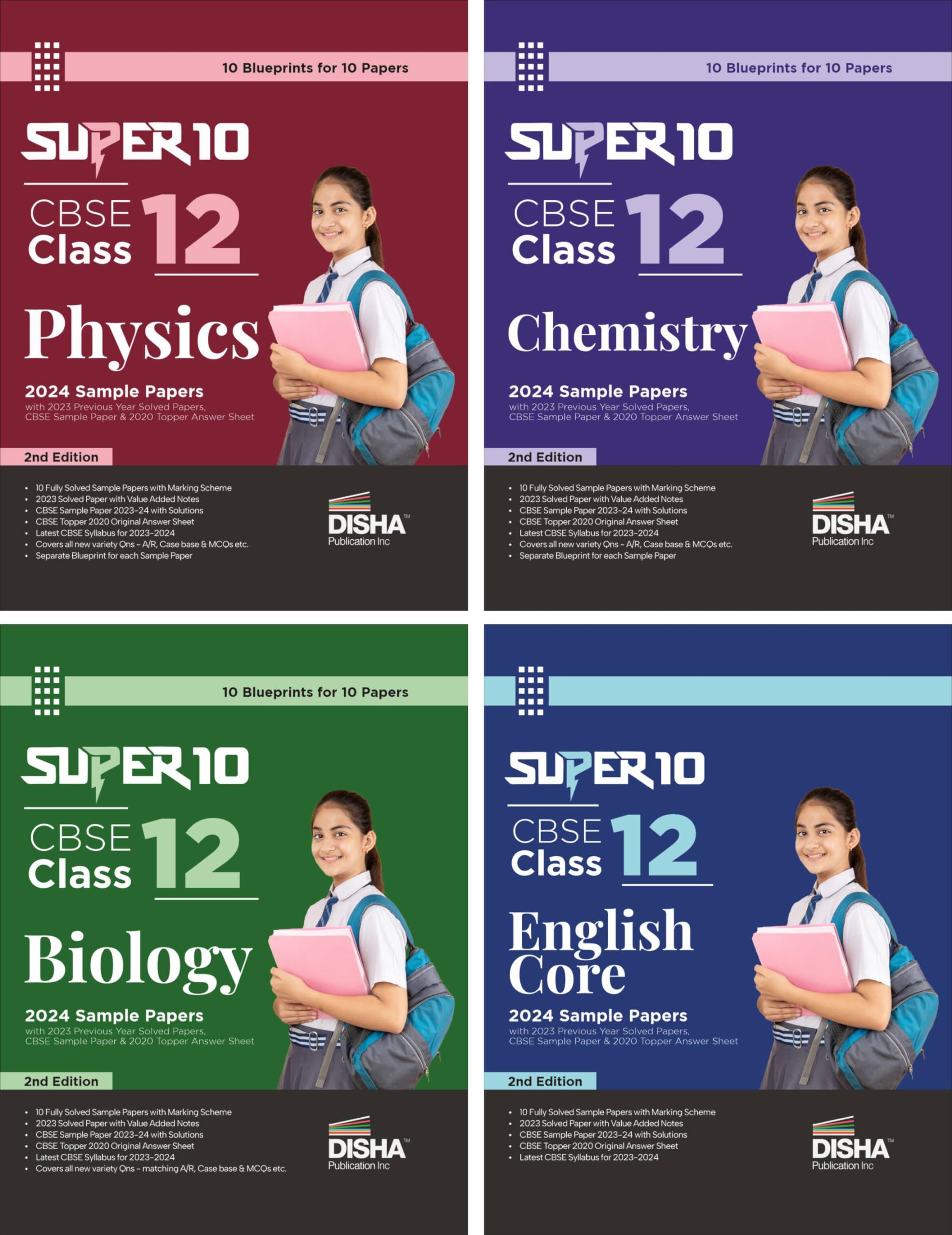 Combo Of Super 10 Cbse Class 12 Physics, Chemistry, Biology & English Core 2024 Sample Papers | 2023 Previous Year Solved Papers