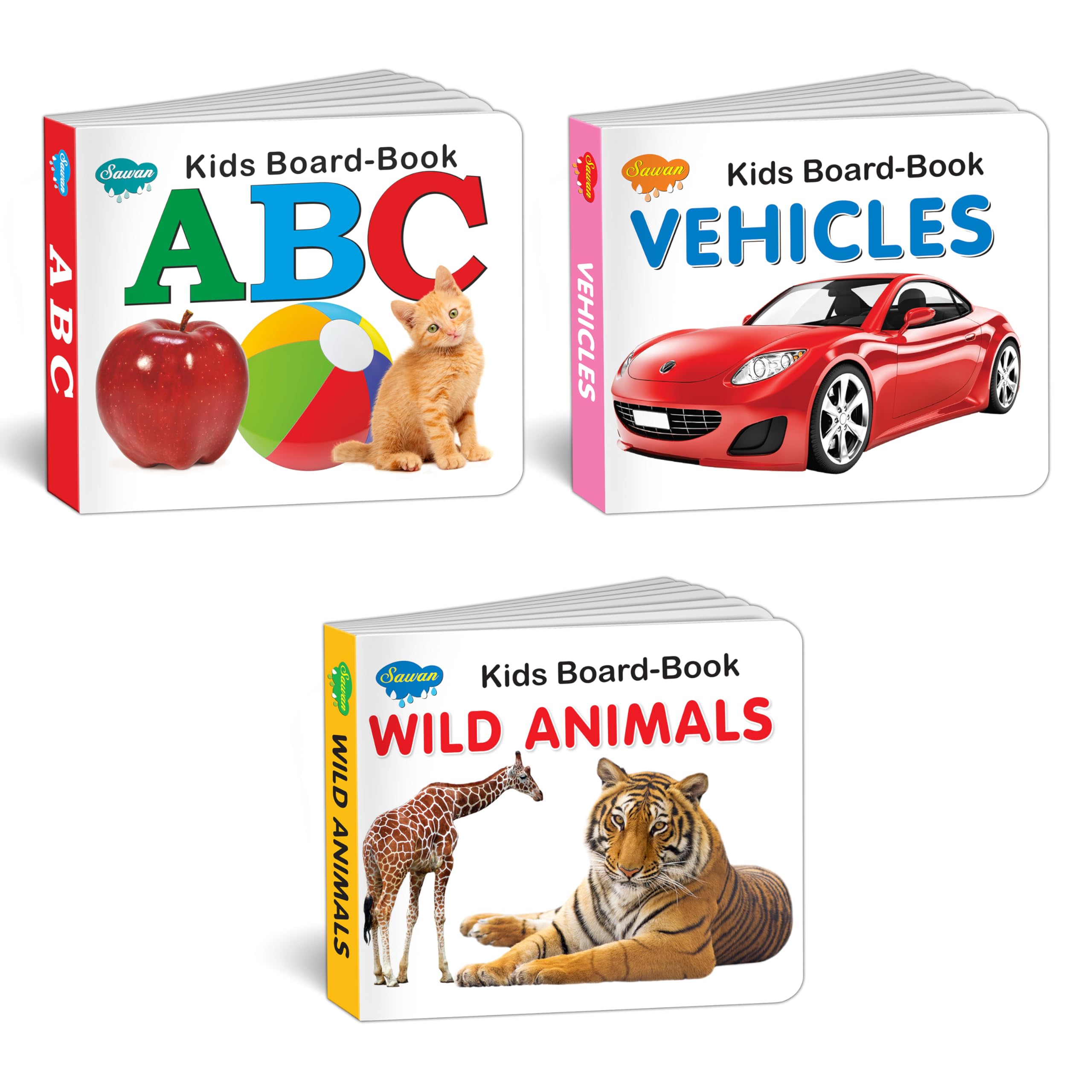 Early Learning Little Library Kids Toys Children Baby Books Set For 1 Year Old to 3 Year Old , Set of 3 Books  Alphabets, Vehic
