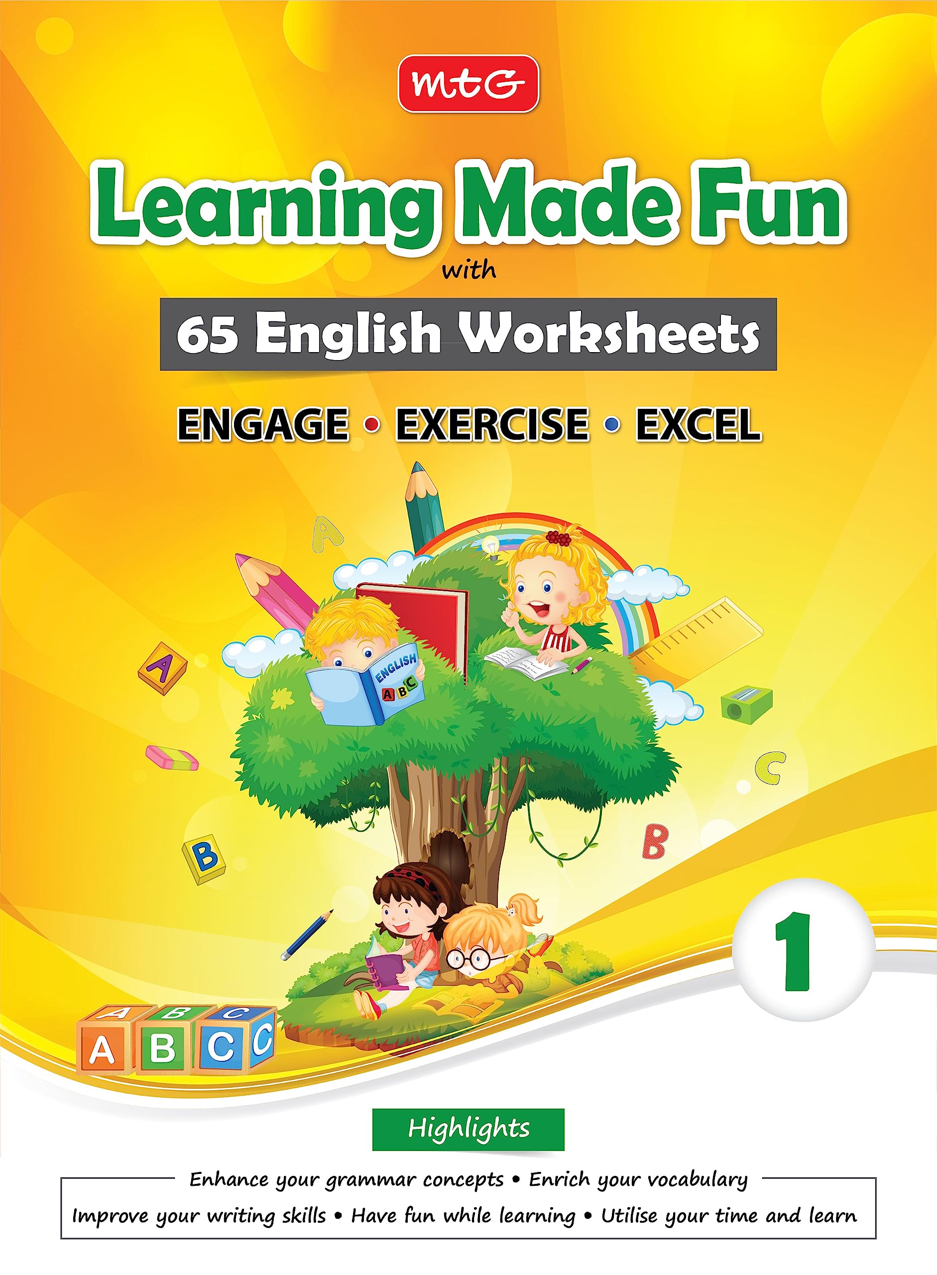 MTG 65 English Grammar Worksheets Class 1  (Learning Made Fun) Workbooks to Improve Your Writing Skills, Grammar Concept & Enri