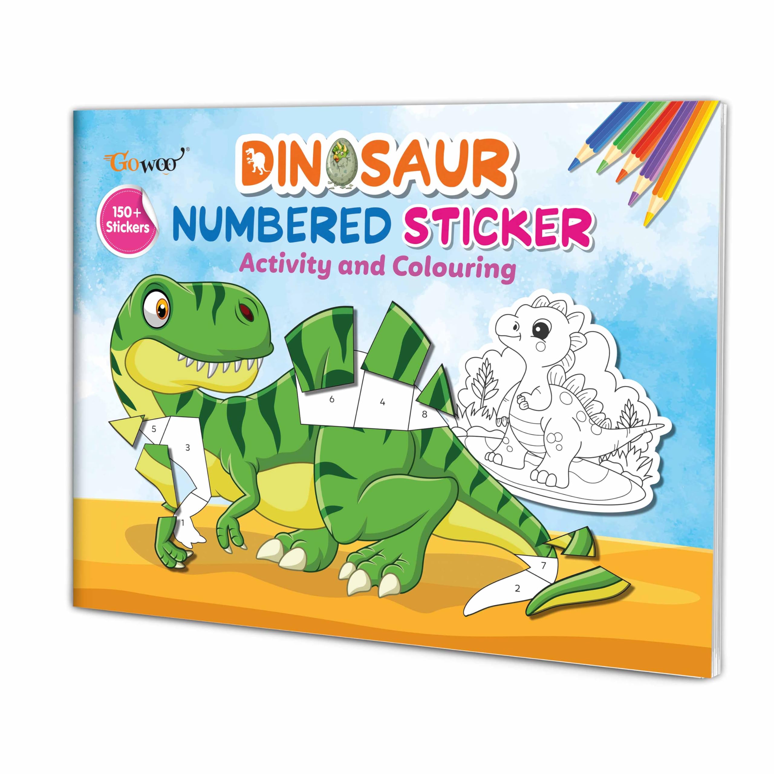 Dinosaur Numbered Sticker Activity and Colouring book for age 3+ Kids : Coloring and sticker adventure, Kids sticker book, Stick