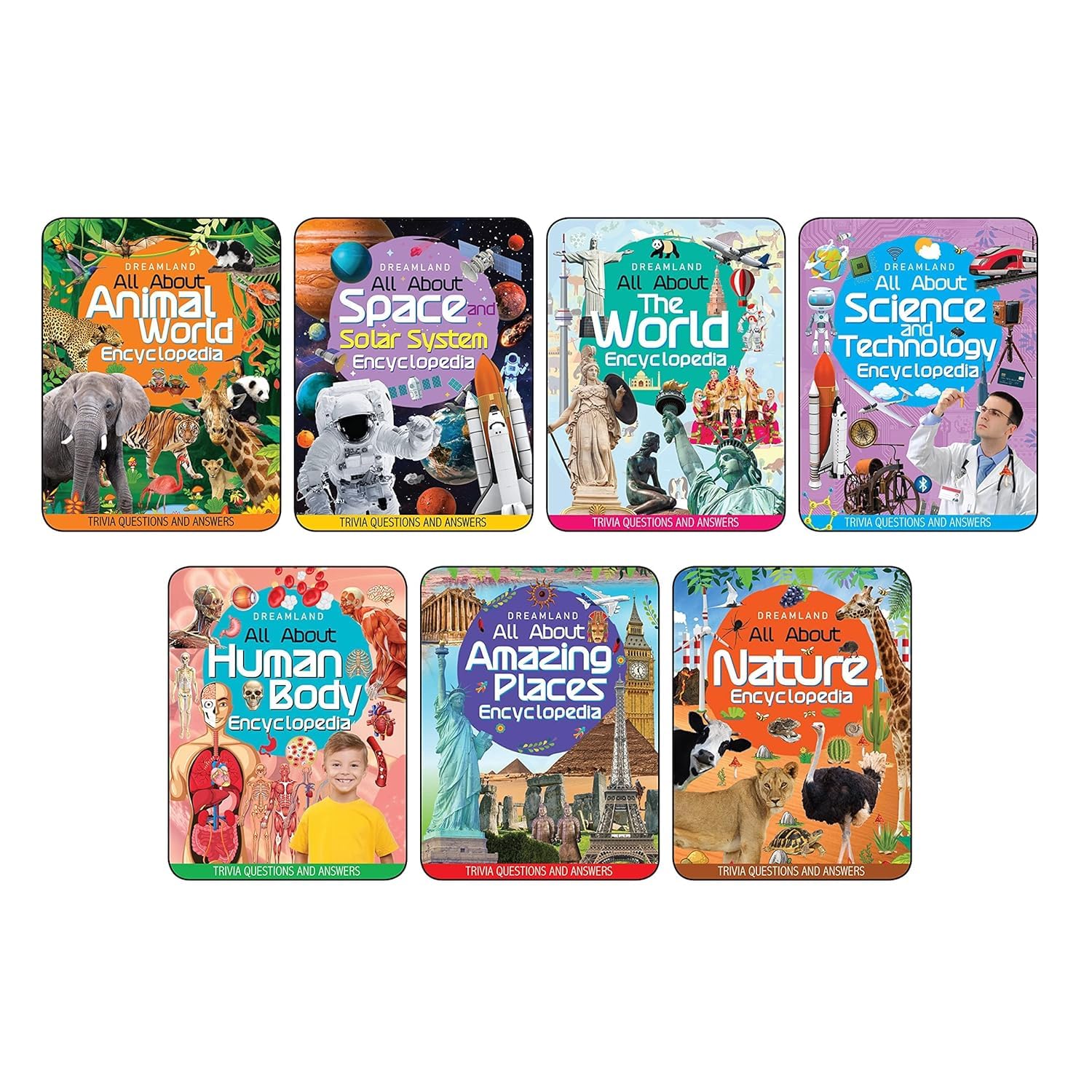 Children Encyclopedia Books Pack for Age 5  15 Years All About Trivia Questions and Answers|Animals World, Space and Solar Sys