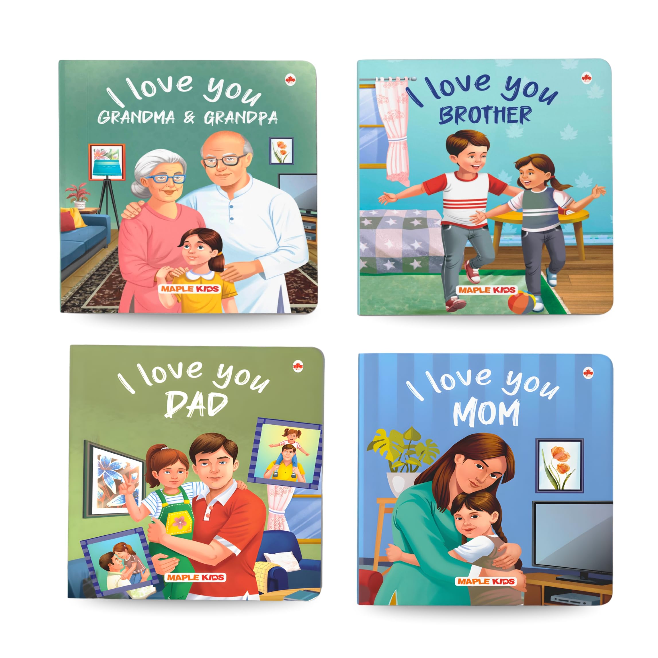 Story Books For Kids (Set Of 4 Books)  I Love You Mom, Dad, Brother, Grandma And Grandpa  Illustrated Board Books  Age 02 Ye