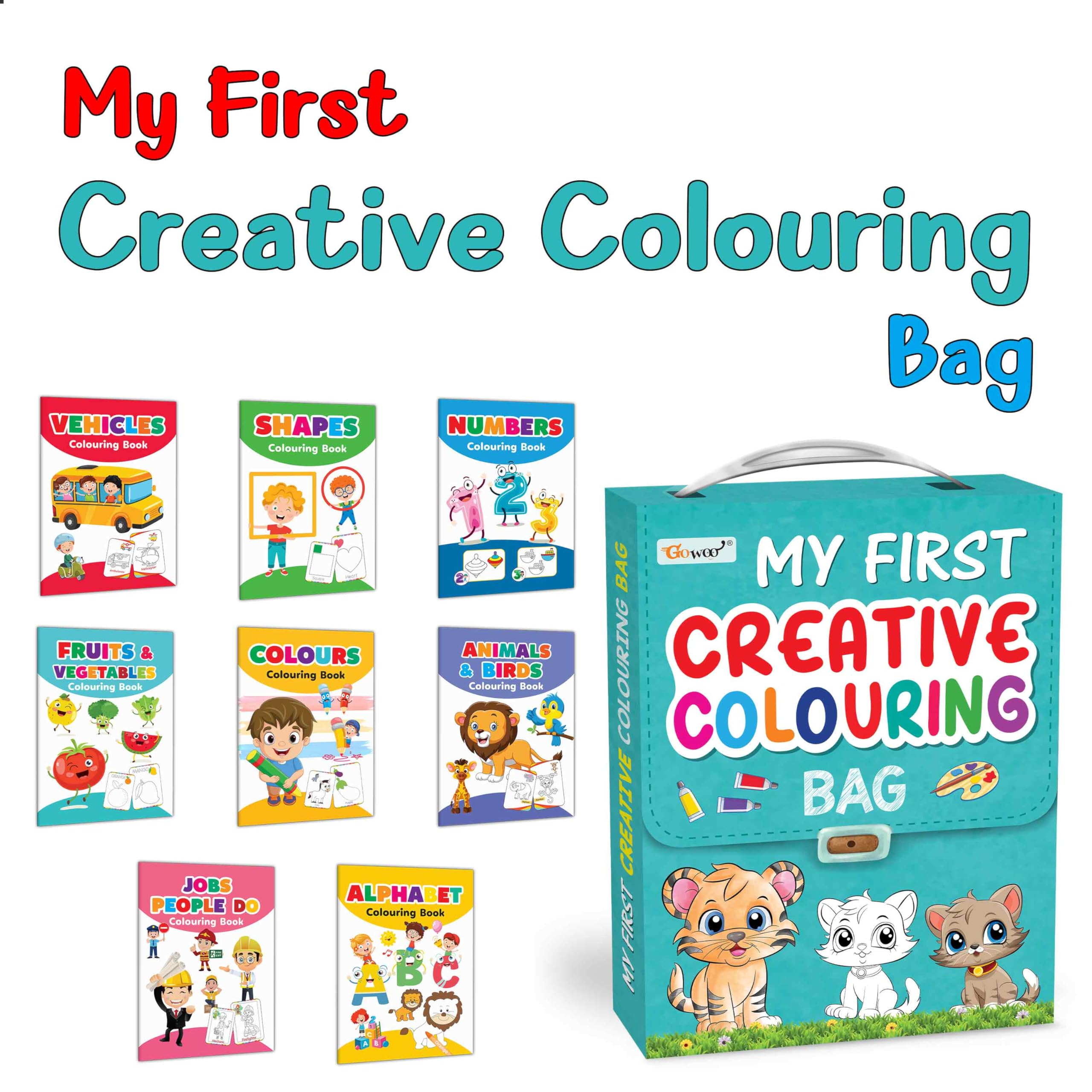Ukg Class Picture Colouring Book Bag Set of 8 Colouring books : Colouring book set for children, Early learning library book, Al
